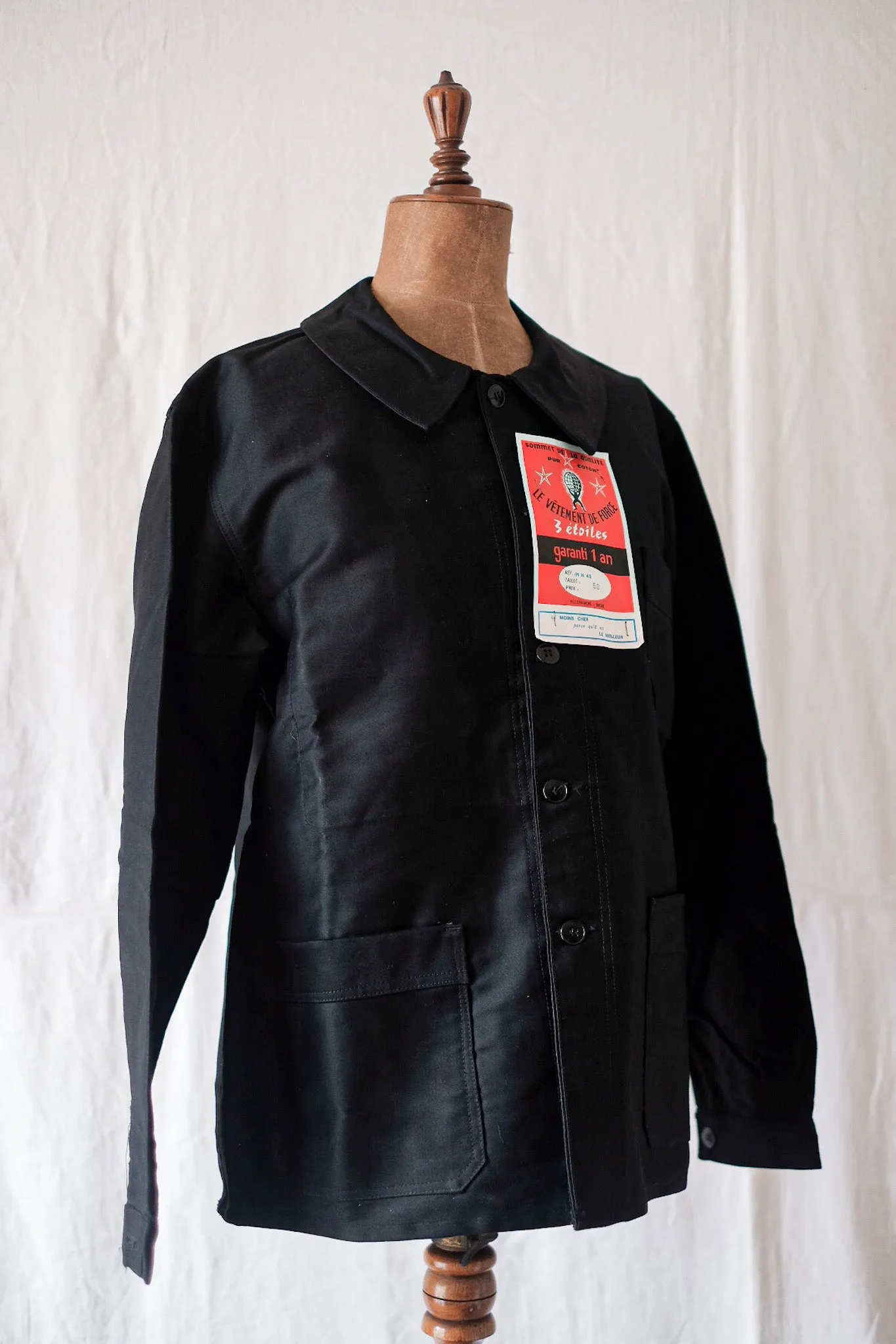 [~ 50's] Veste de travail de moleskin noires vintage française 