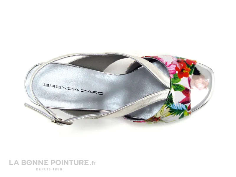 Achat chaussures Brenda Zaro Femme Sandale et Nu-pieds, vente Brenda Zaro F2692A Argent  - Fleuri - Sandale talon