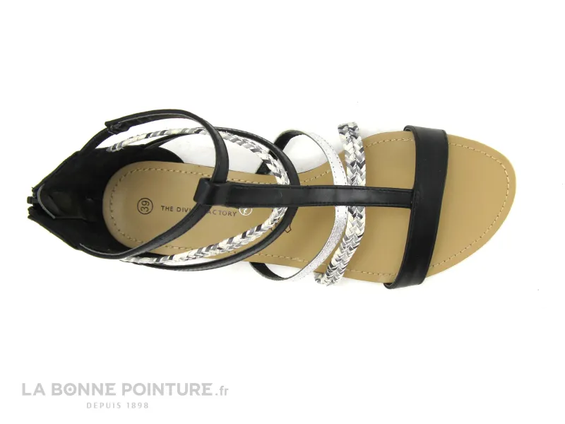 Achat chaussures The Divine Factory Femme Sandale et Nu-pieds, vente The Divine Factory JL3976 Noir Argent - Sandale montante pl