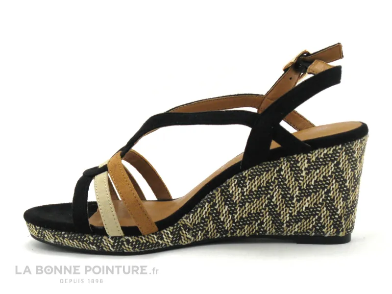 Achat chaussures The Divine Factory Femme Sandale et Nu-pieds, vente The Divine Factory QL4635 Noir Beige Camel - Sandale talon 