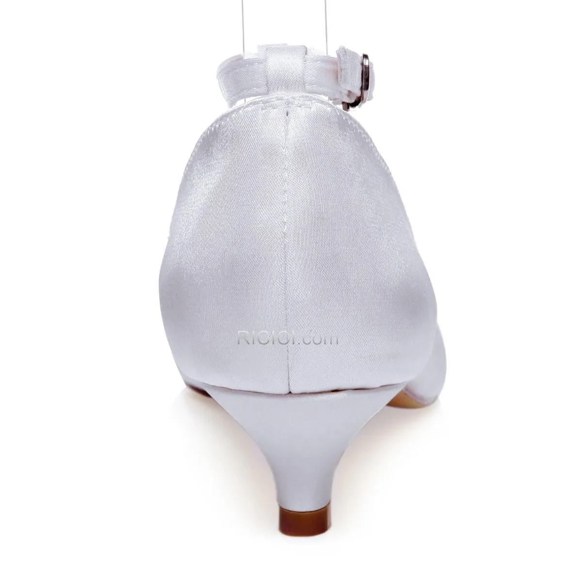 Aiguilles Petit Pumps Mariée 5 cm / 2 inch Satin Talons Cristal T Sangle Chaussure Blanche Peep Toe