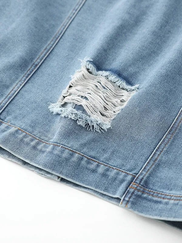 Airchics veste en jean brillante paillette avec poches déchiré troué femme oversized
