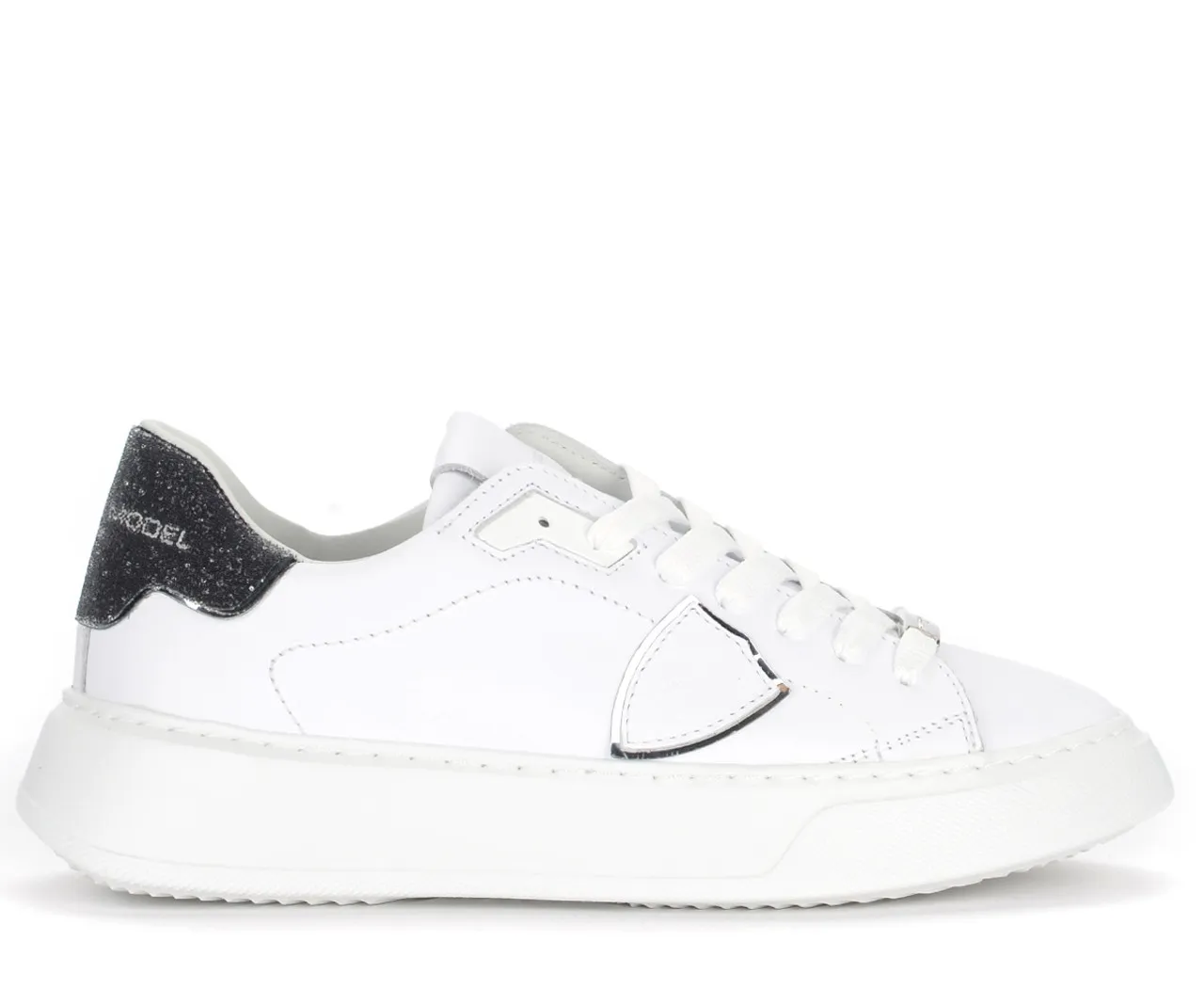 Baskets Philippe Model Branche en cuir blanc avec microsphères