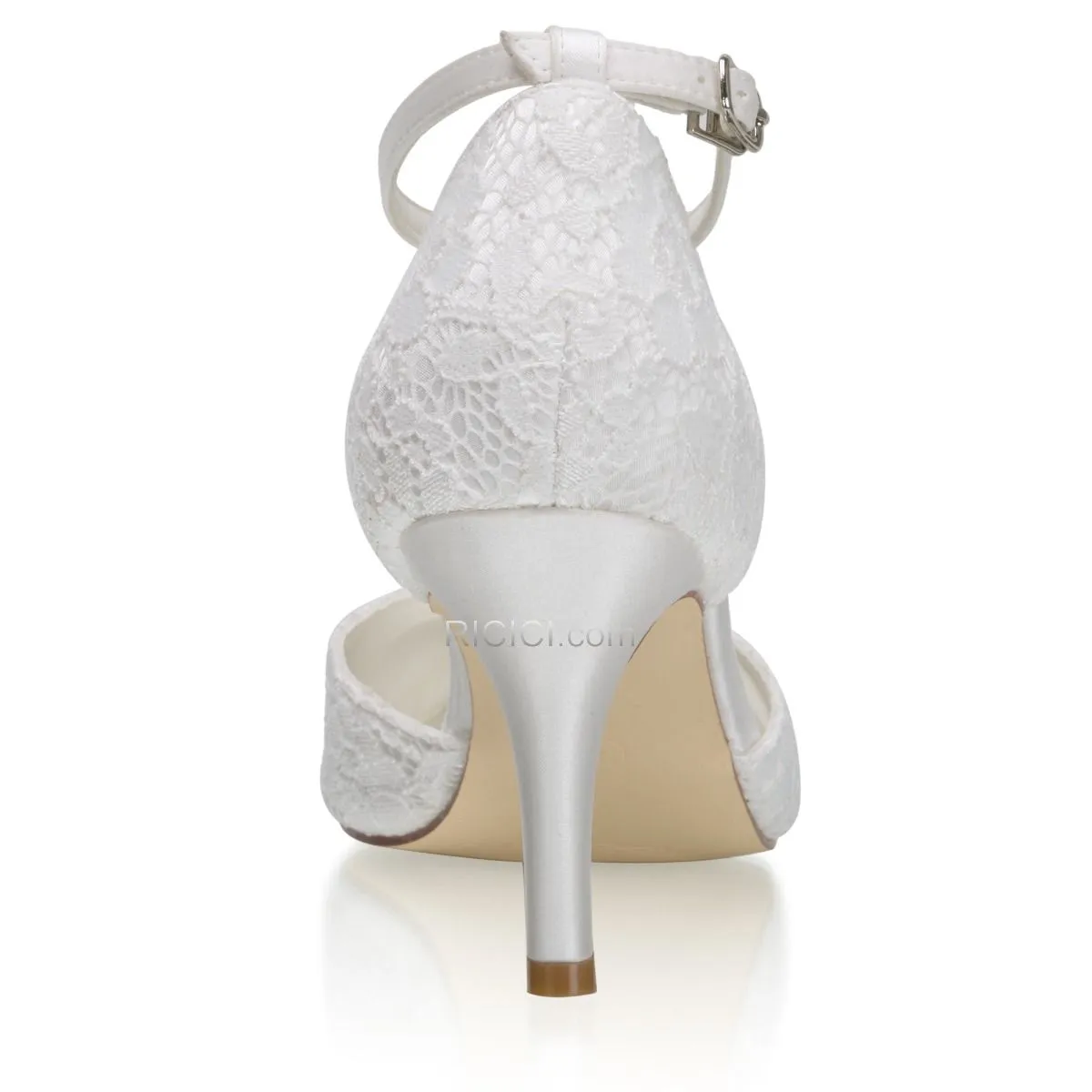 Bout Pointu Chaussure Mariée Talons Aiguilles Ivoire Avec Perle 8 cm Talon Haut Dentelle Escarpins