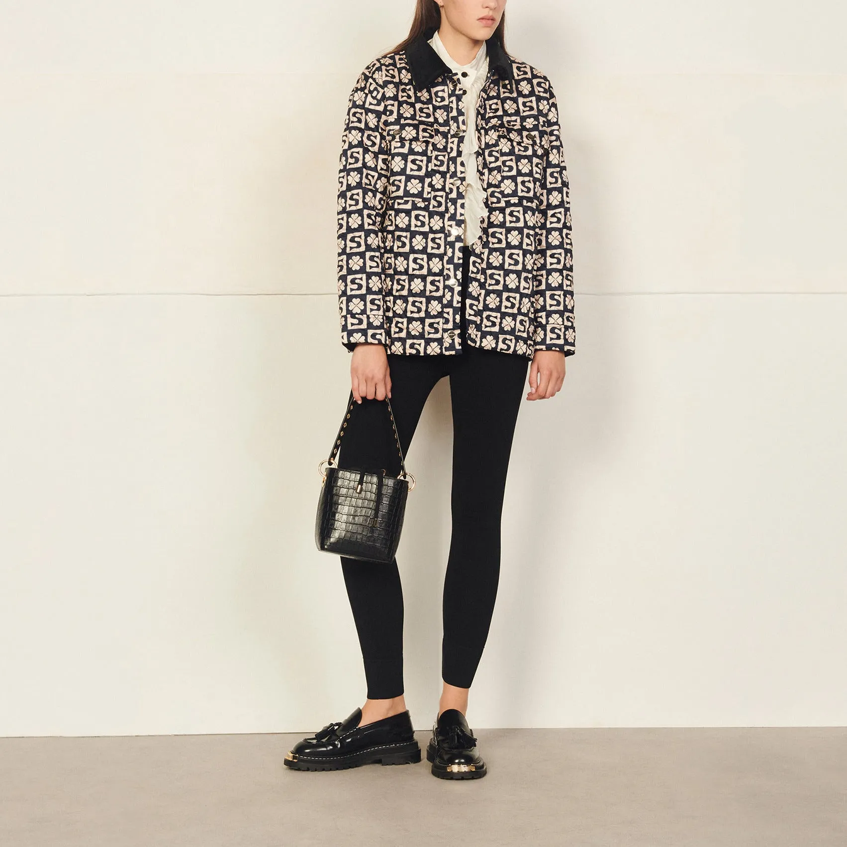 Cardi coat matelassé en mix-matières