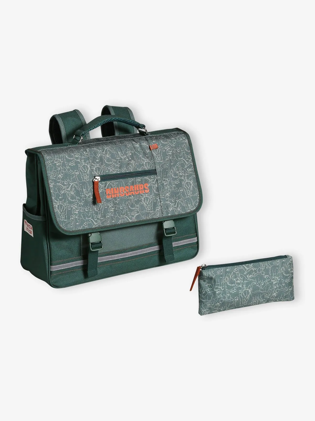 Cartable + trousse dinos garçon vert sapin - Vertbaudet