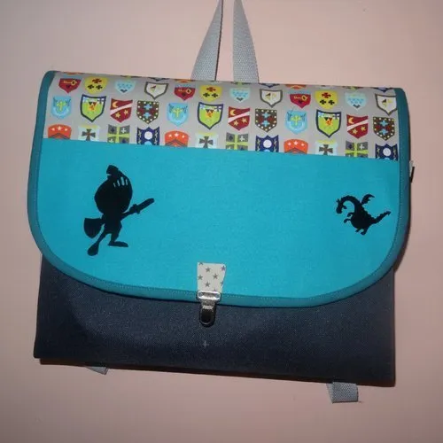Cartable gf maternelle personnalisé prenom toile et tissu au choix ( garçon chevalier, bleu ....)
