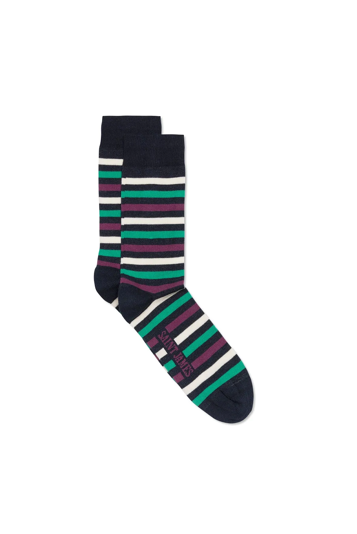 Chaussettes rayées multicolores - en jersey de coton (MARINE/PRUNE)