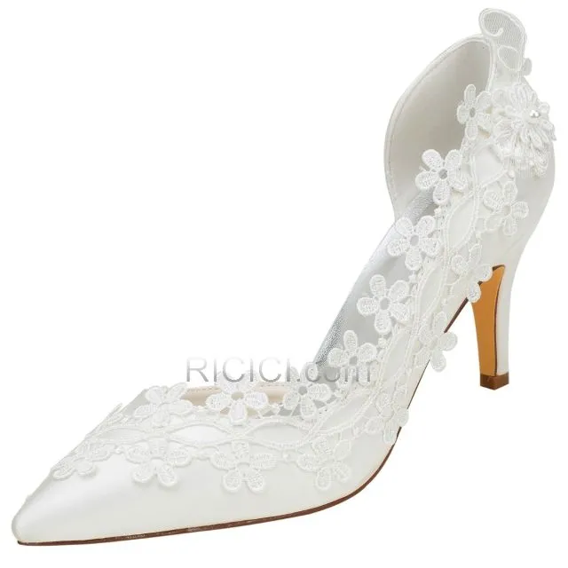Chaussure Demoiselle D honneur Appliques Escarpins Chaussure De Mariée Satin Talon Aiguille Belle Talons Hauts