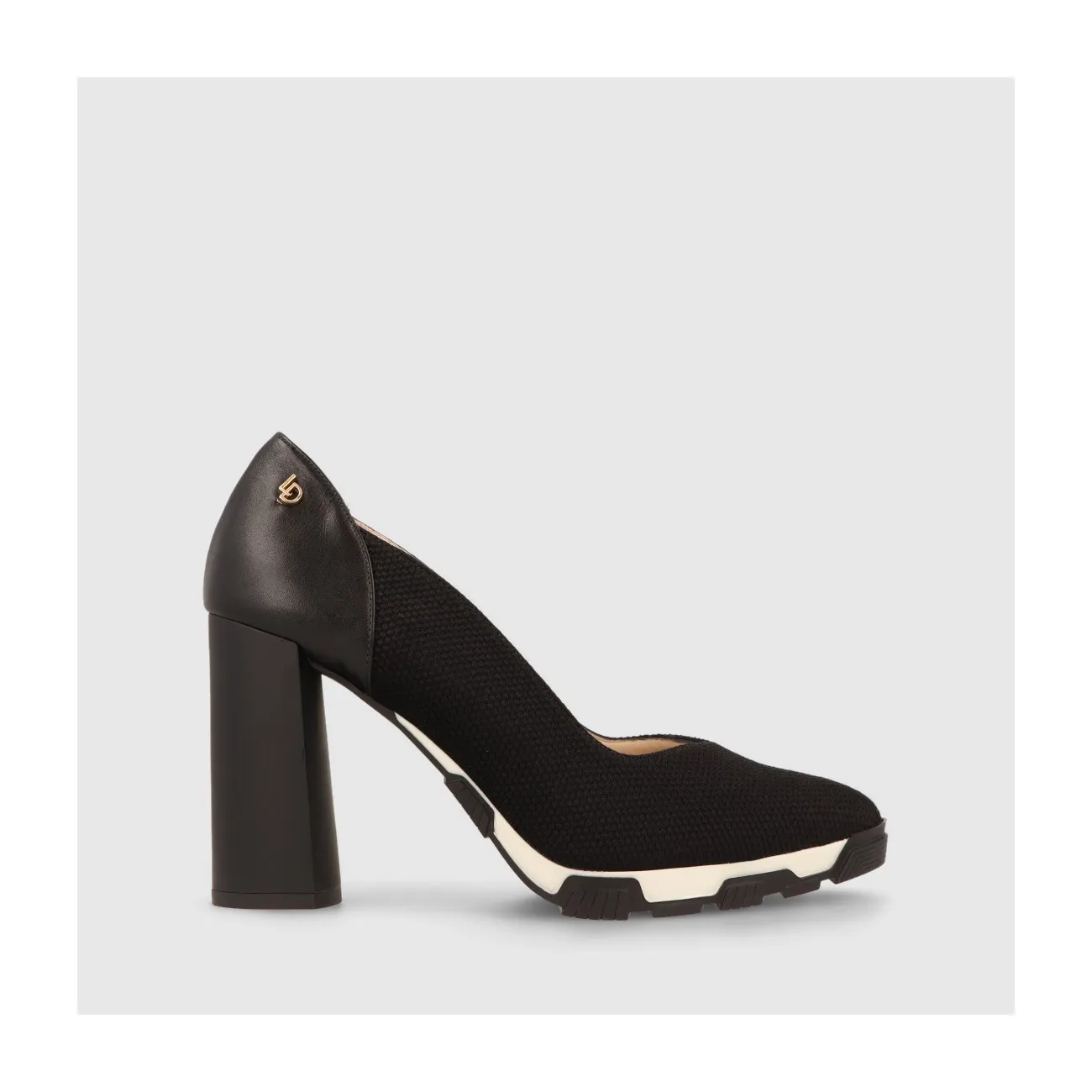 Chaussures de détente pour femmes combinées en tissu élastique noir et cuir assorti | Chaussures femme LODI en ligne.