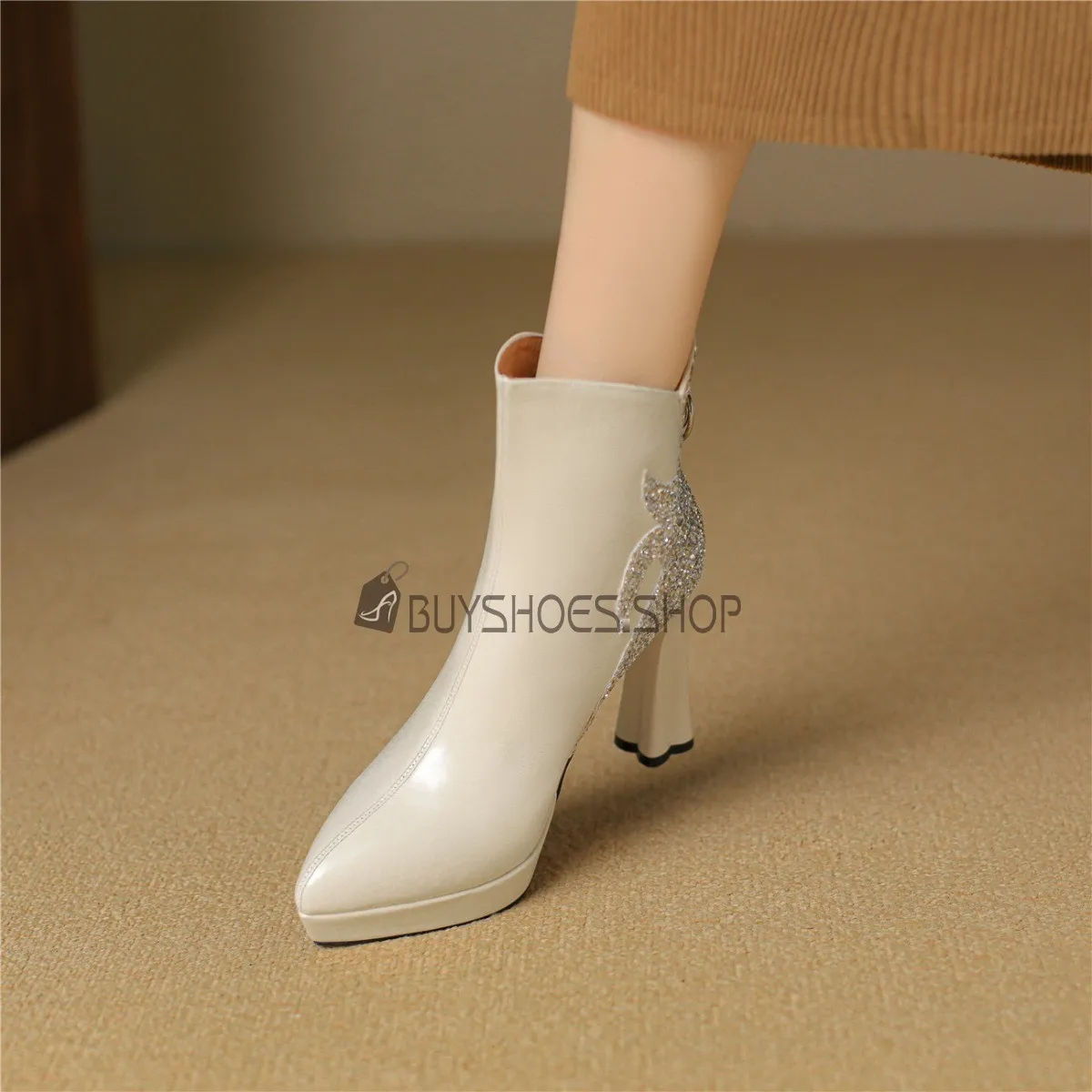 Classique Talon Epais Talons Carrés Bottine Paillette A Talon 10 cm Habillées Femme