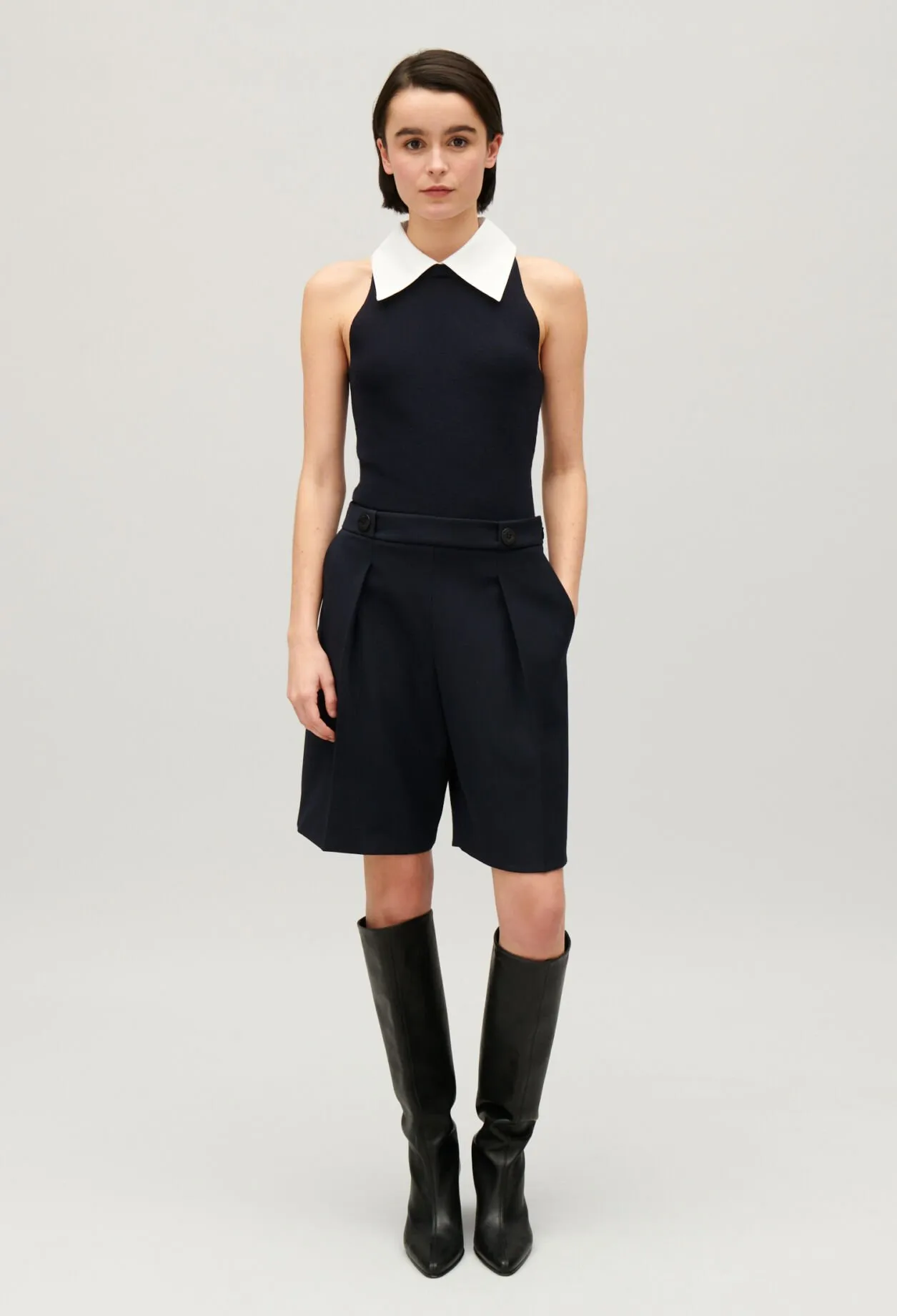 Débardeur col chemise marine | Claudie FR