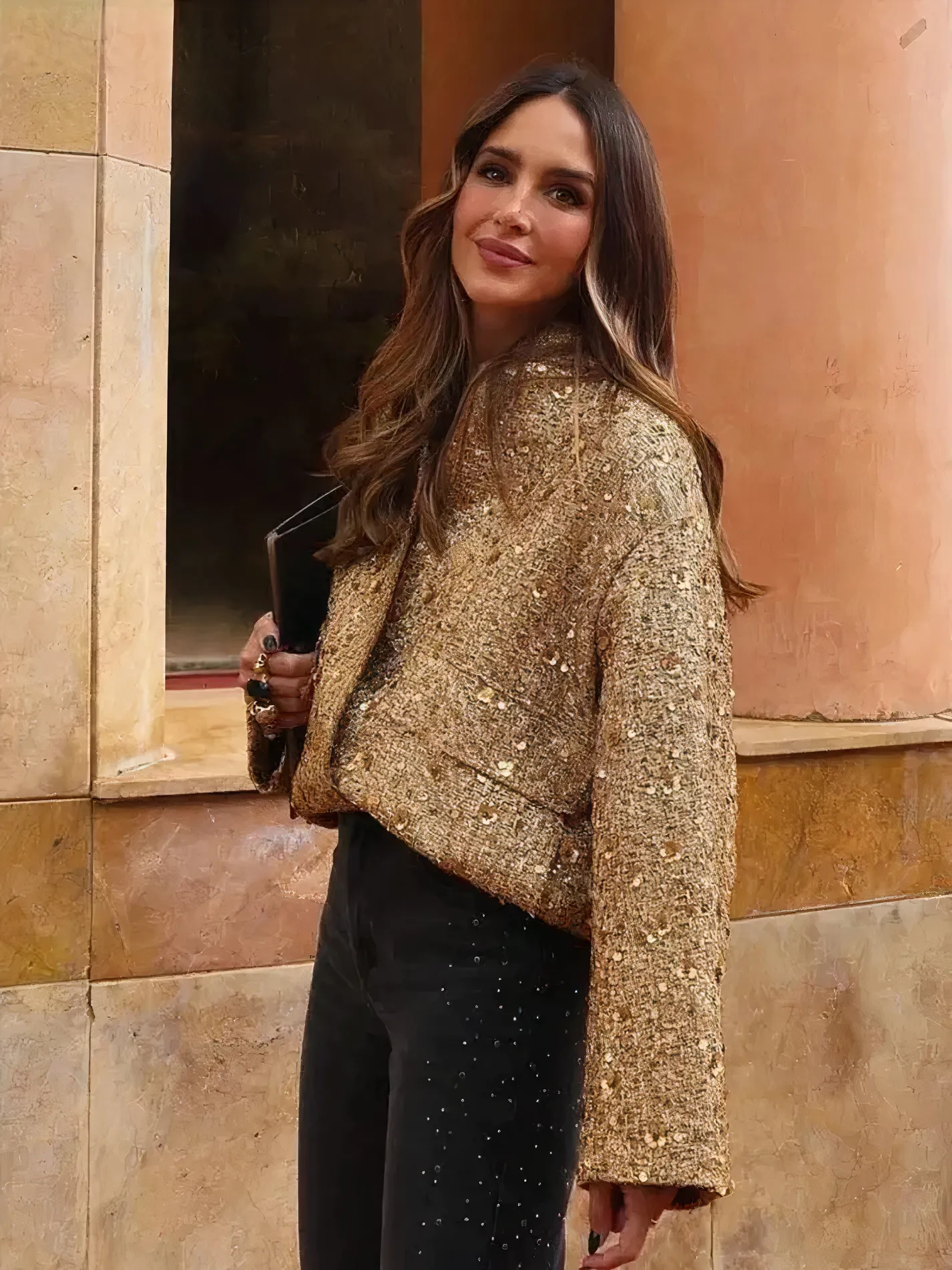 Femme - Veste à Paillettes Dorées - Style Élégant Parfaite pour Soirée