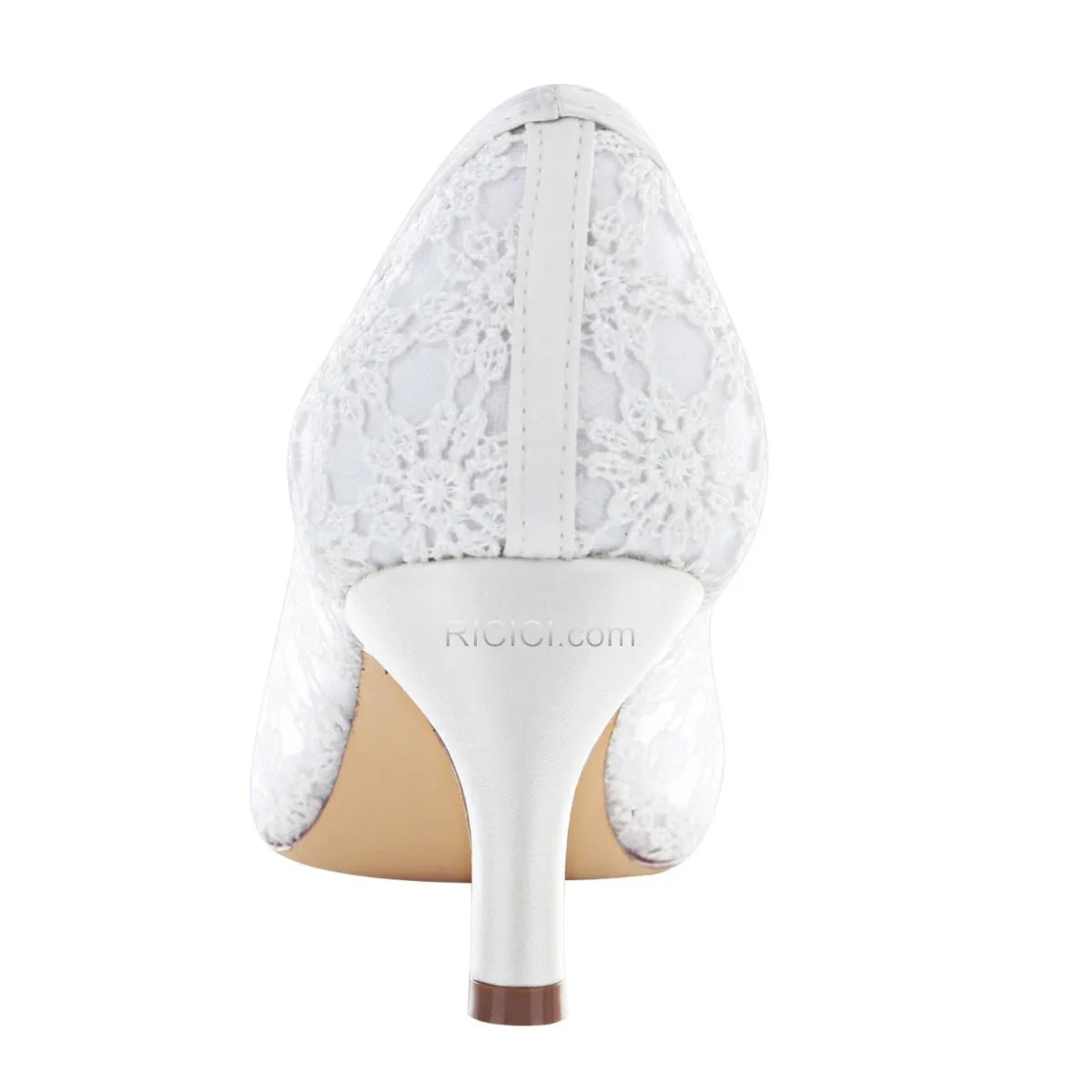 Ivoire Peep Toes 7 cm Talon Mid Talons Aiguilles Dentelle Sandale Satin Chaussure Mariage