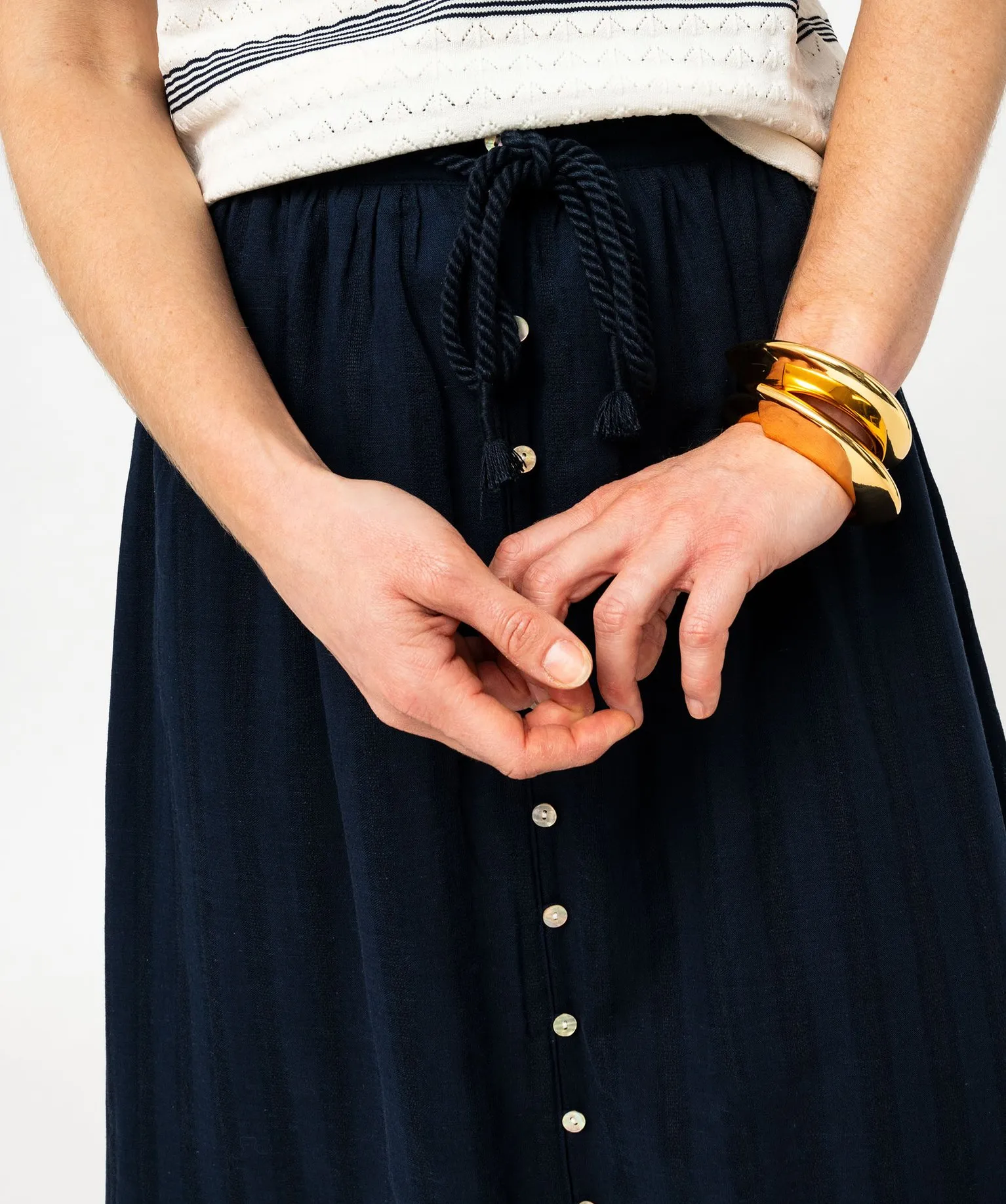 jupe midi a boutons en cotonlin melanges femme - lulucastagnette bleu jupes