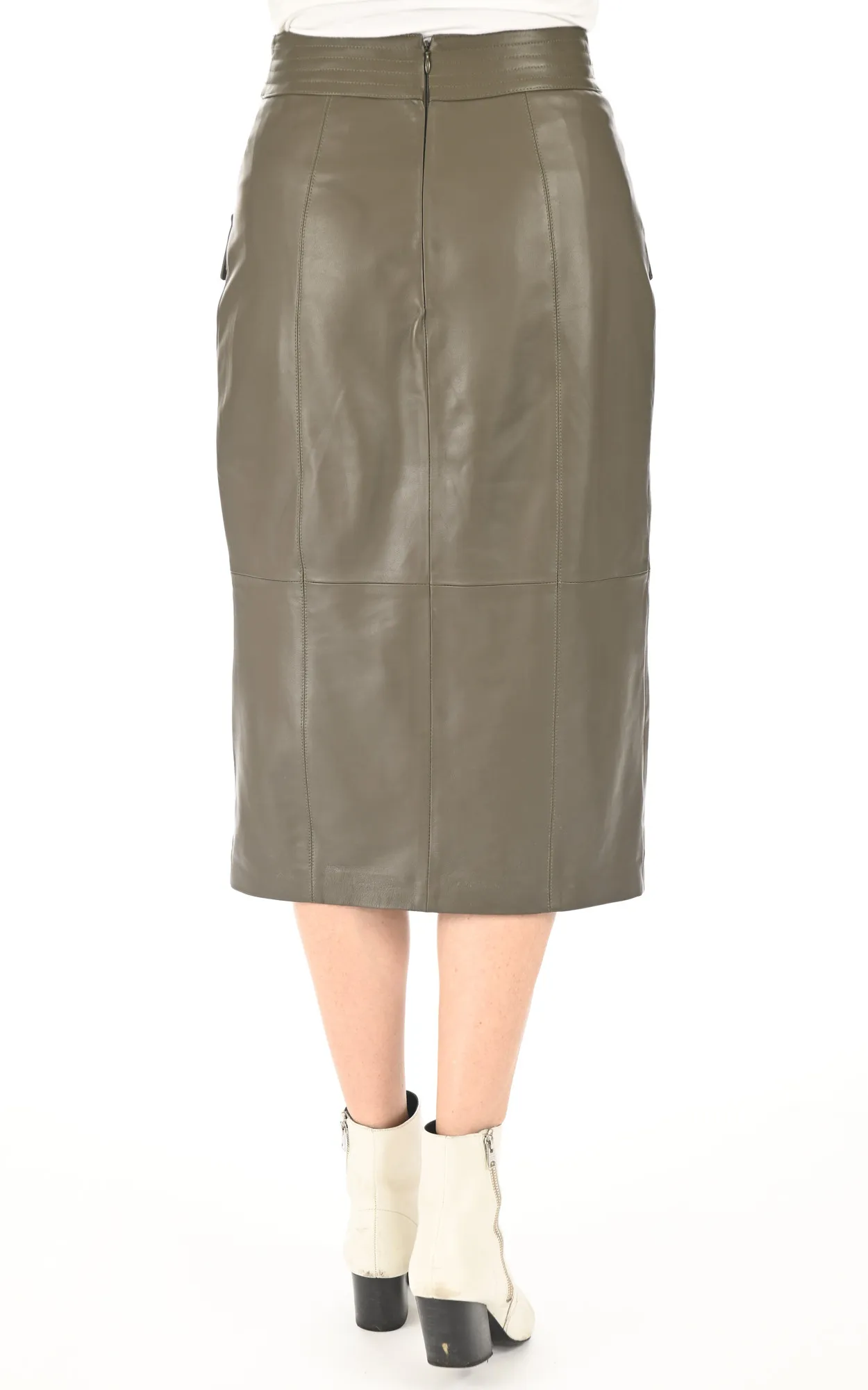 Jupe midi agneau kaki La Canadienne - La Canadienne - Robes / jupes Cuir Kaki