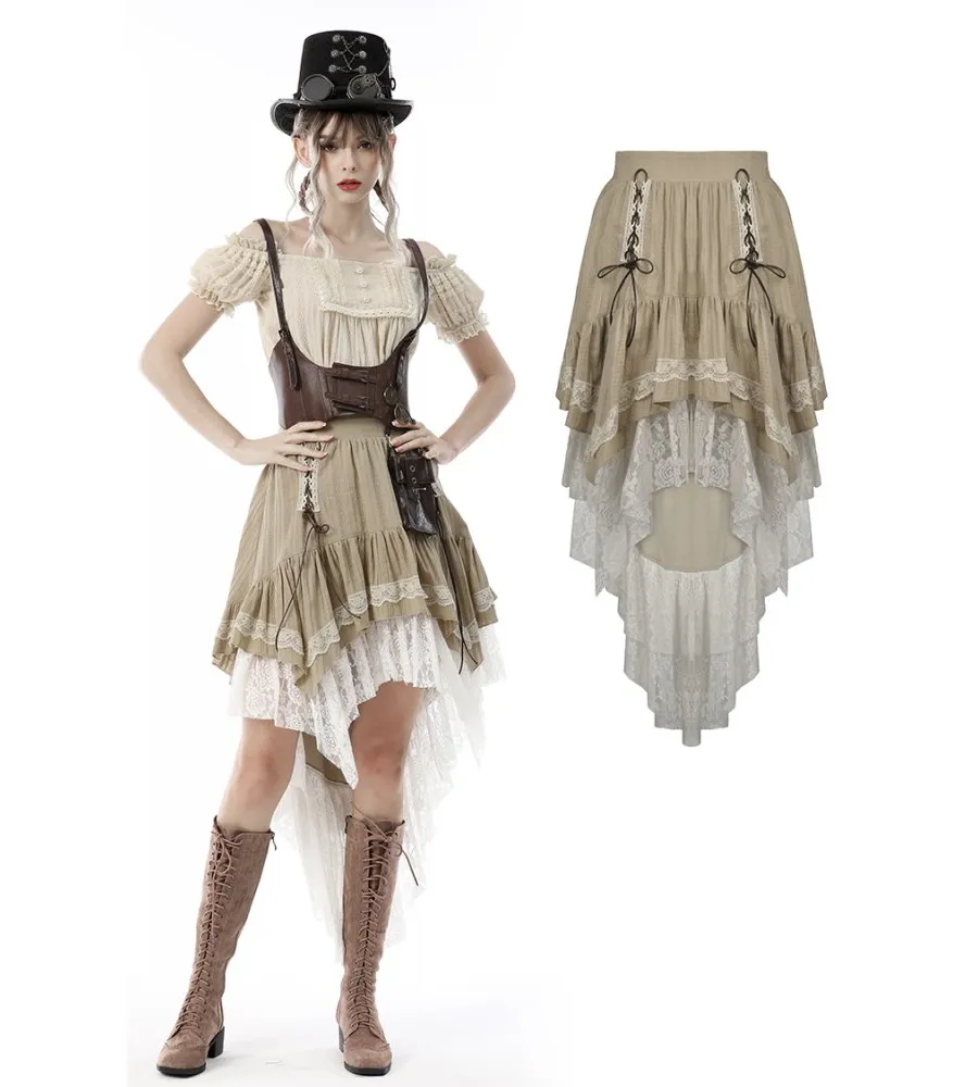 Jupe steampunk asymétrique beige et blanche DARK IN LOVE
