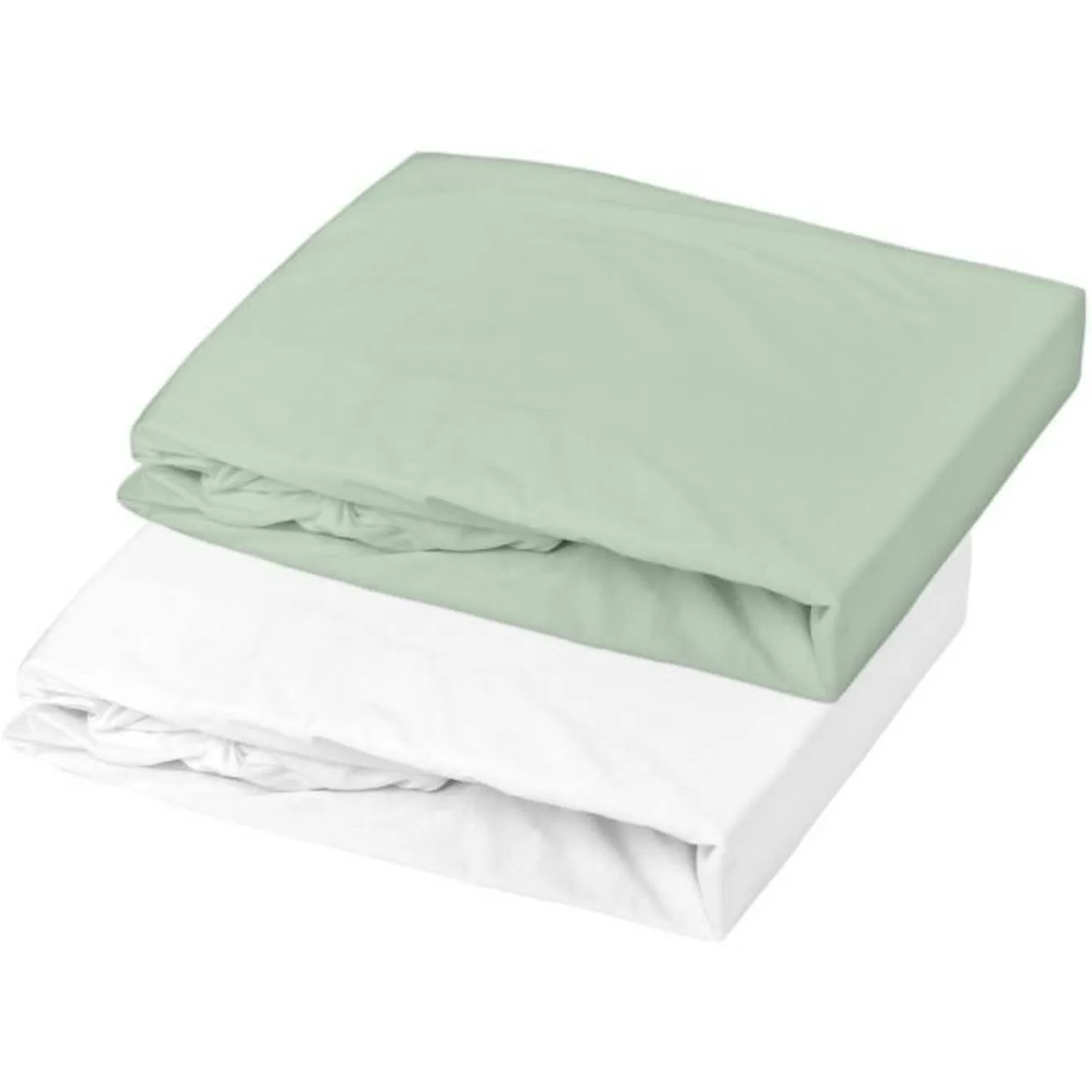 Lot de 2 draps housse en jersey - Blanc / Vert de Gris - 60 x 120 x 15 cm vert - Domiva