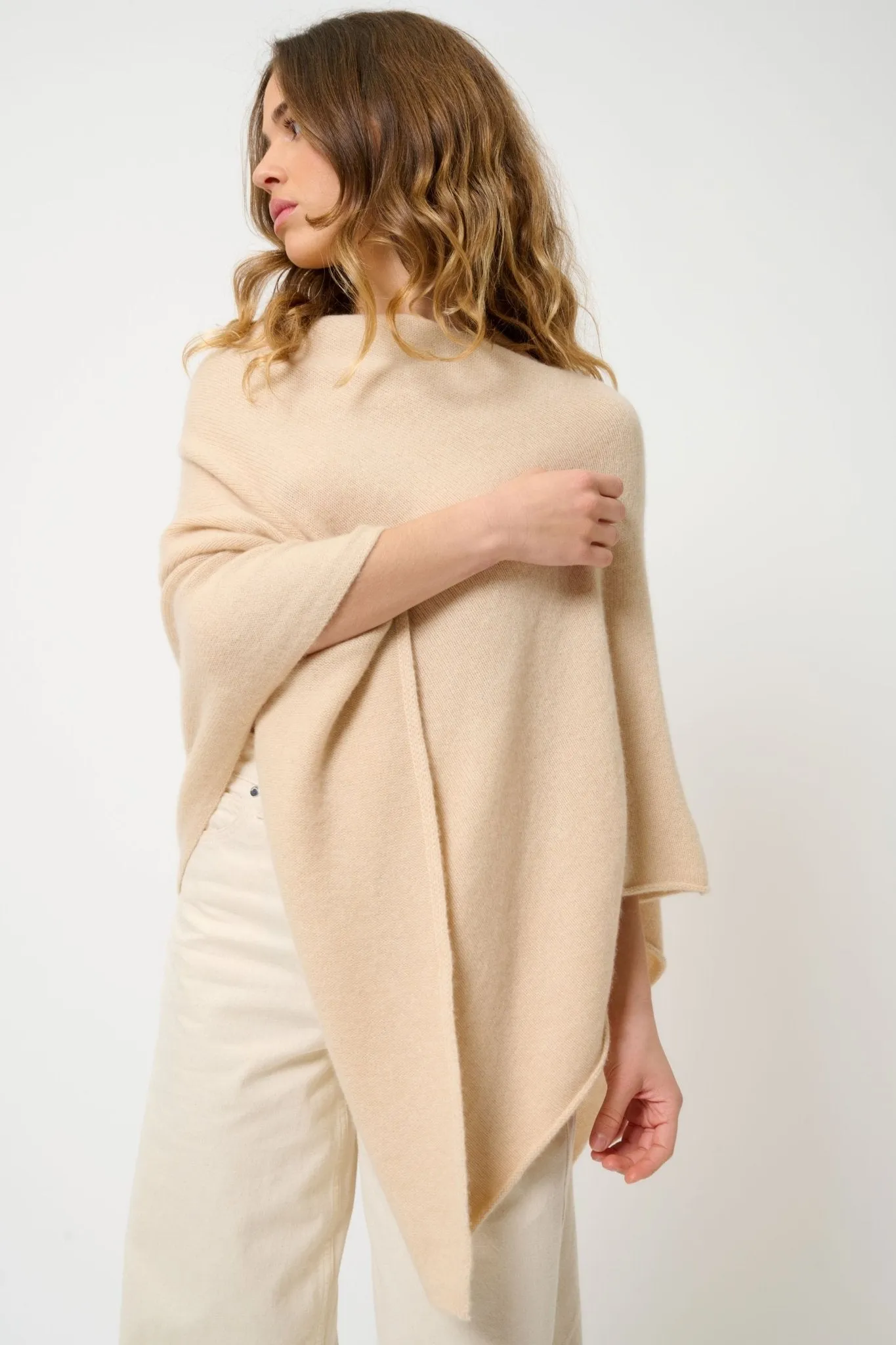 MERYL poncho 4 fils sable 100% cachemire