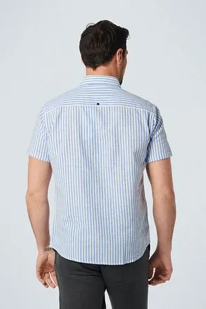 No Excess Chemise Manches Courtes De Lin Bleu Rayé 20460407