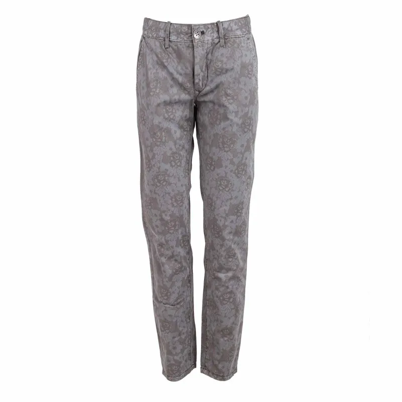 Pantalon chino regular 100% coton imprimé fleuri foncé gris Femme