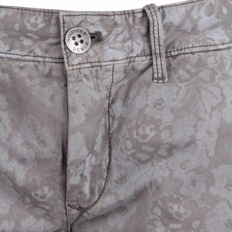 Pantalon chino regular 100% coton imprimé fleuri foncé gris Femme