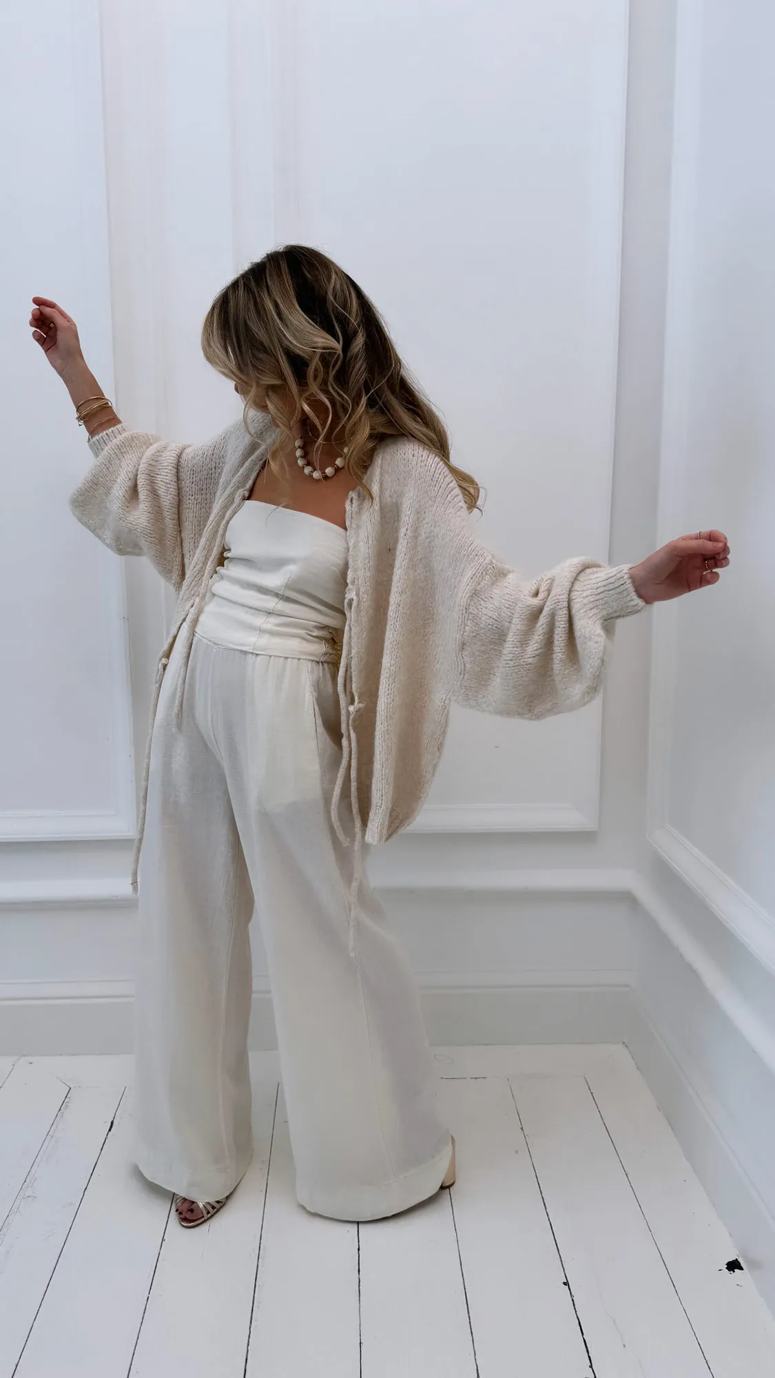 Pantalon crème lin droit