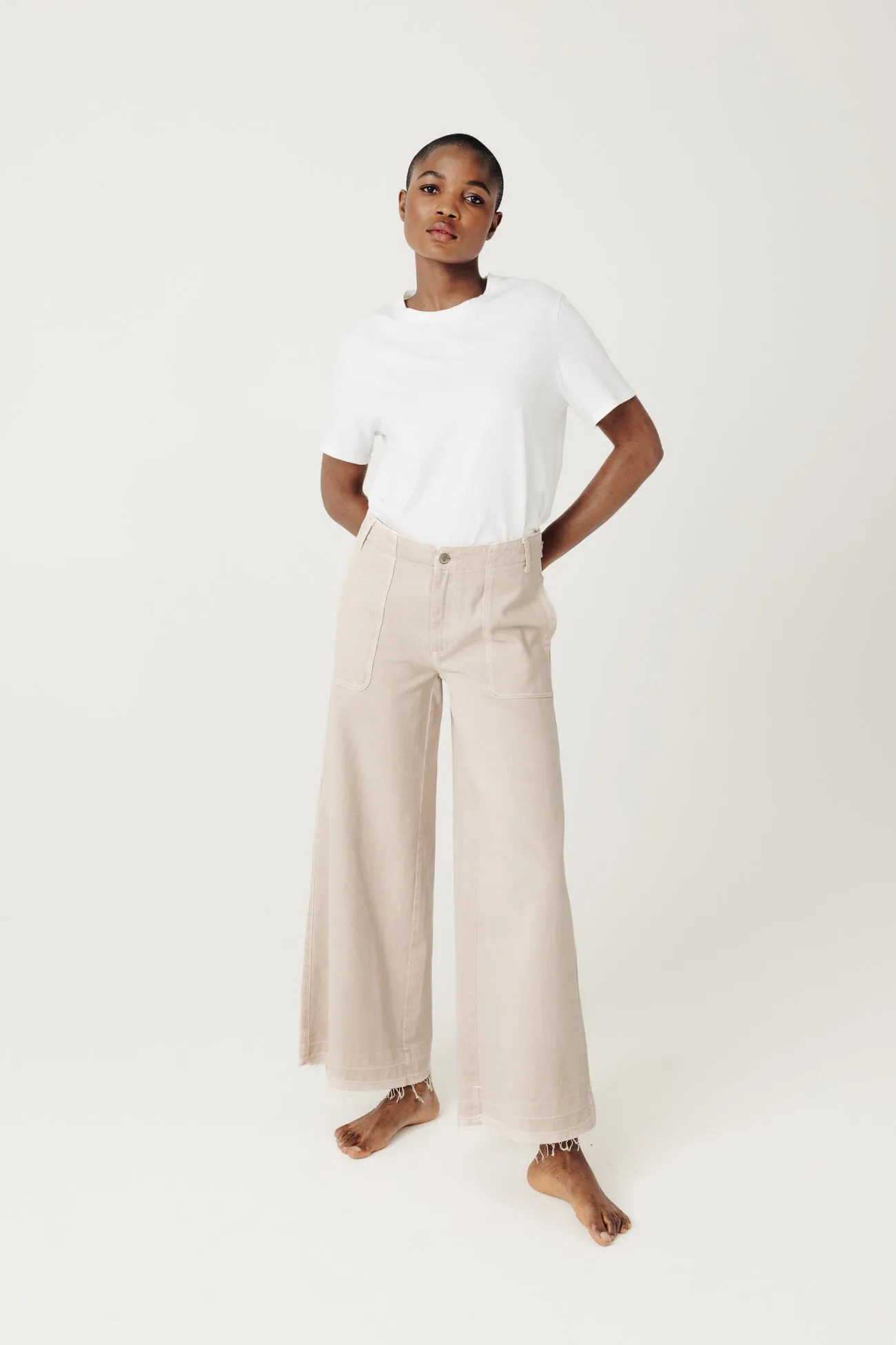 Pantalon large en toile Femme - Ecru