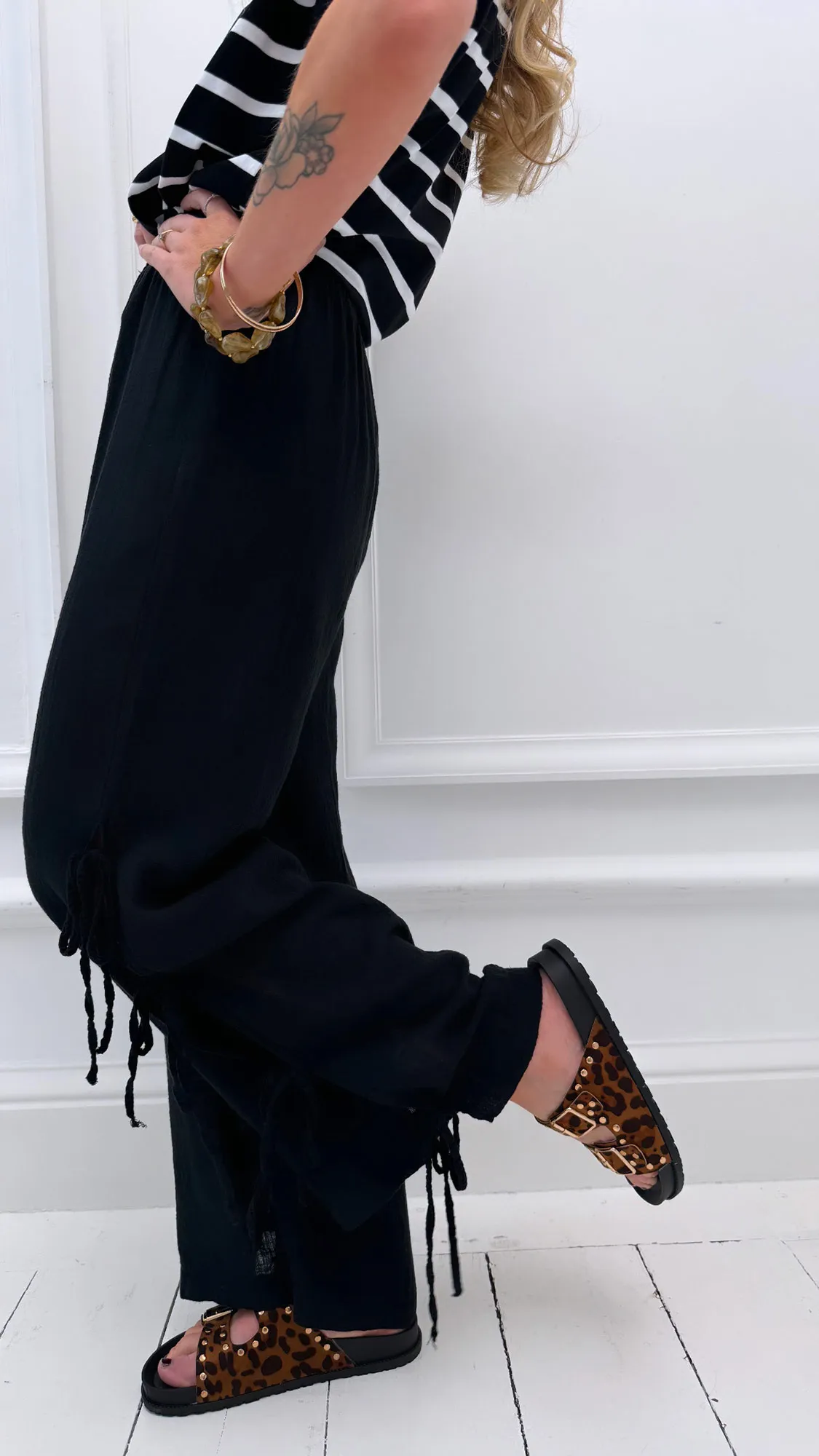Pantalon noir coton noeuds