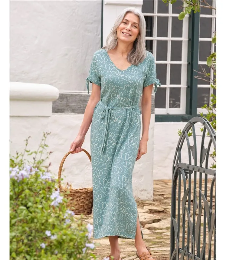 Robe mi-longue à manches nouées - Femme - Jersey