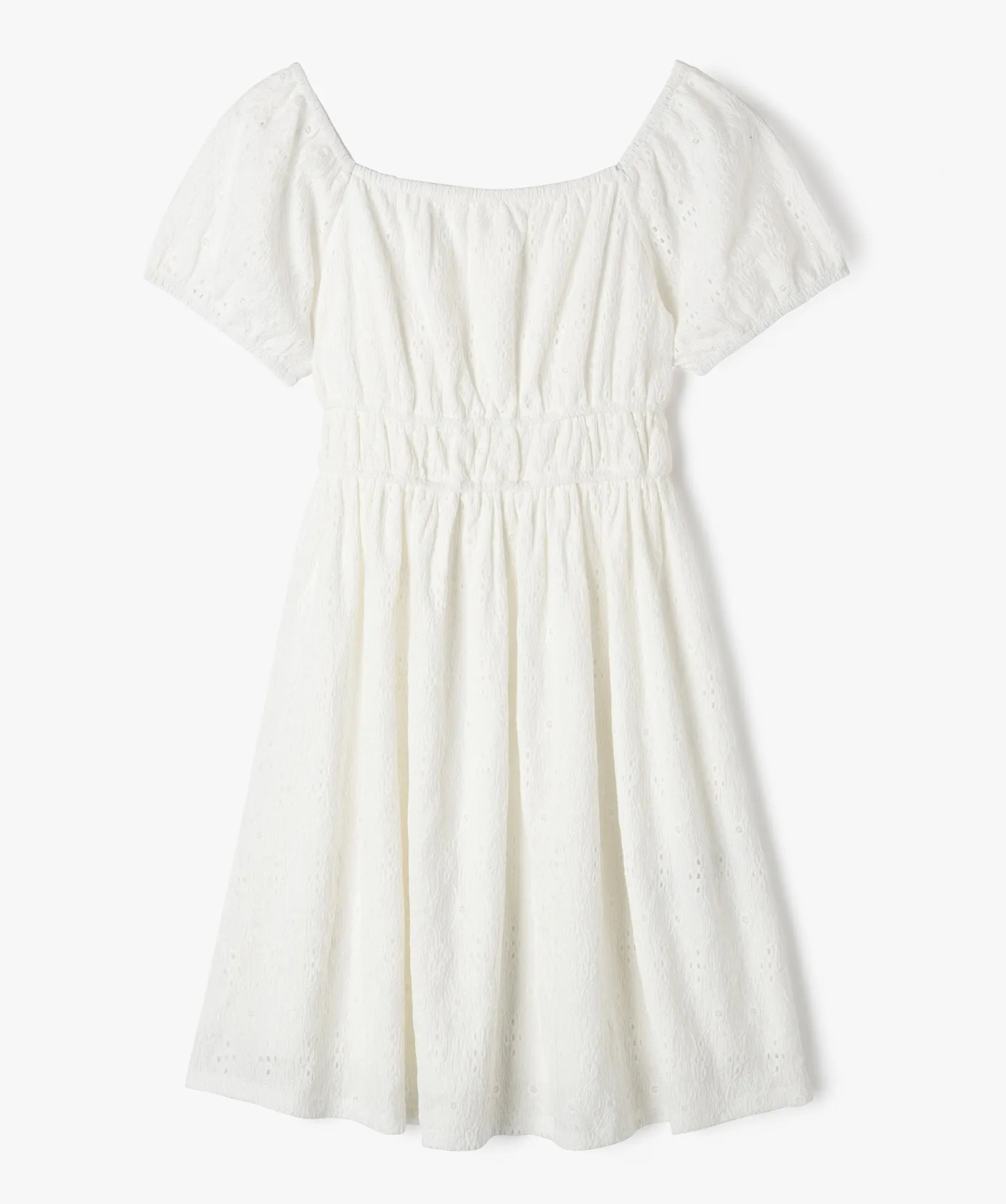 robe taille empire a manches ballon en maille ajouree fille blanc robes et jupes