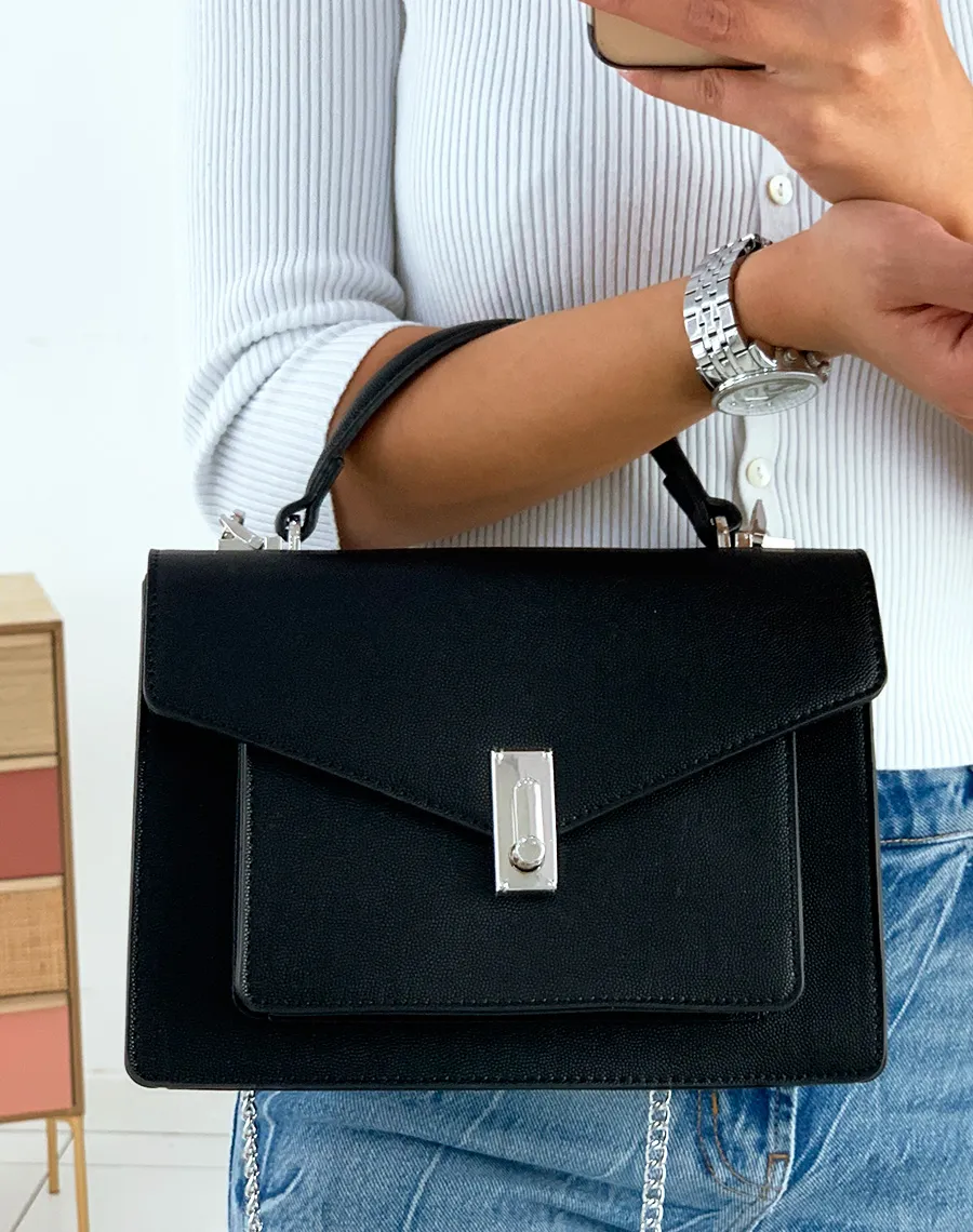 Sac à main style cartable noir