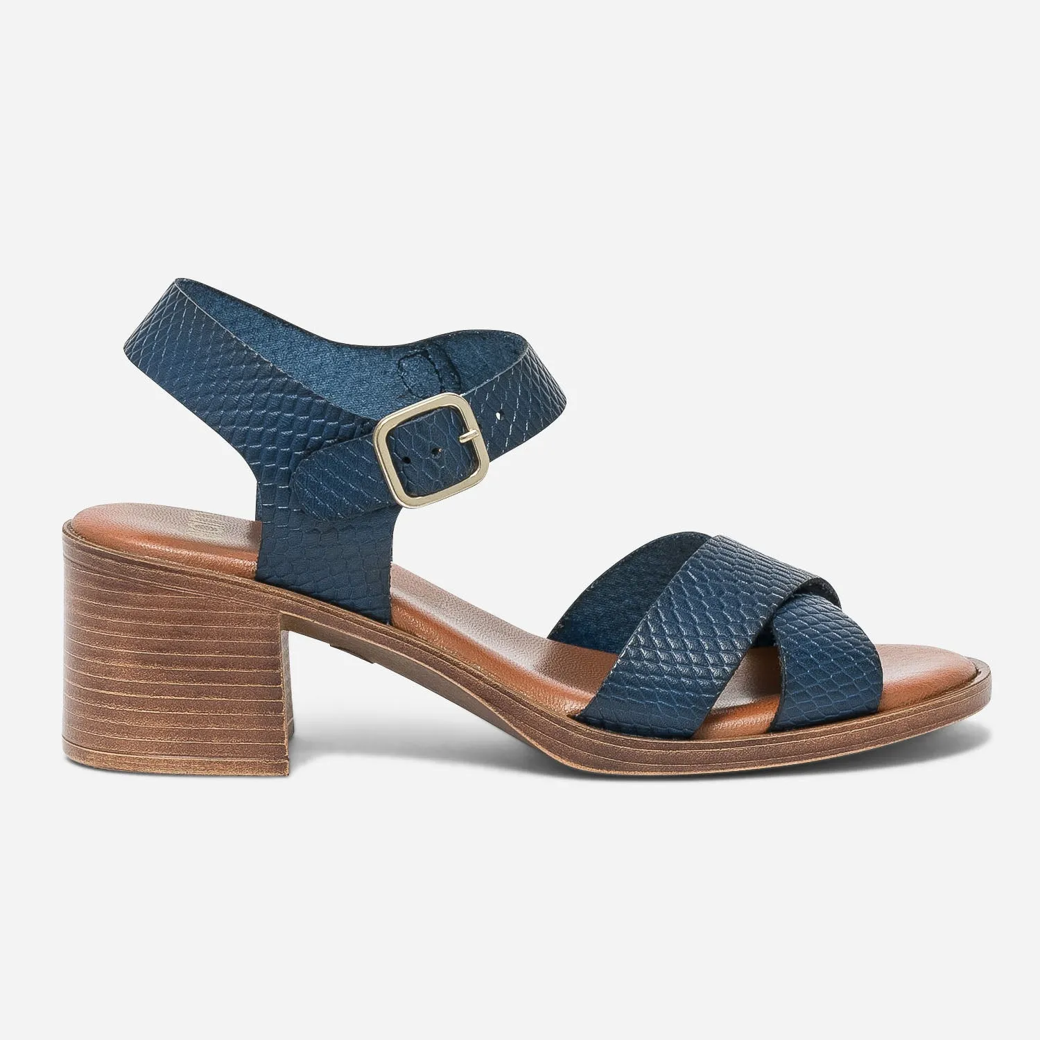 Sandale bleue en cuir embossé - Sandales Femme | ERAM