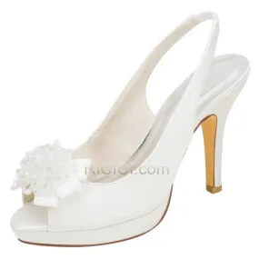 Sandale Bout Ouvert Chaussure Mariage Talons Aiguilles Noeud Satin Élégant Chaussure Demoiselle D honneur Ivoire Talon Haut