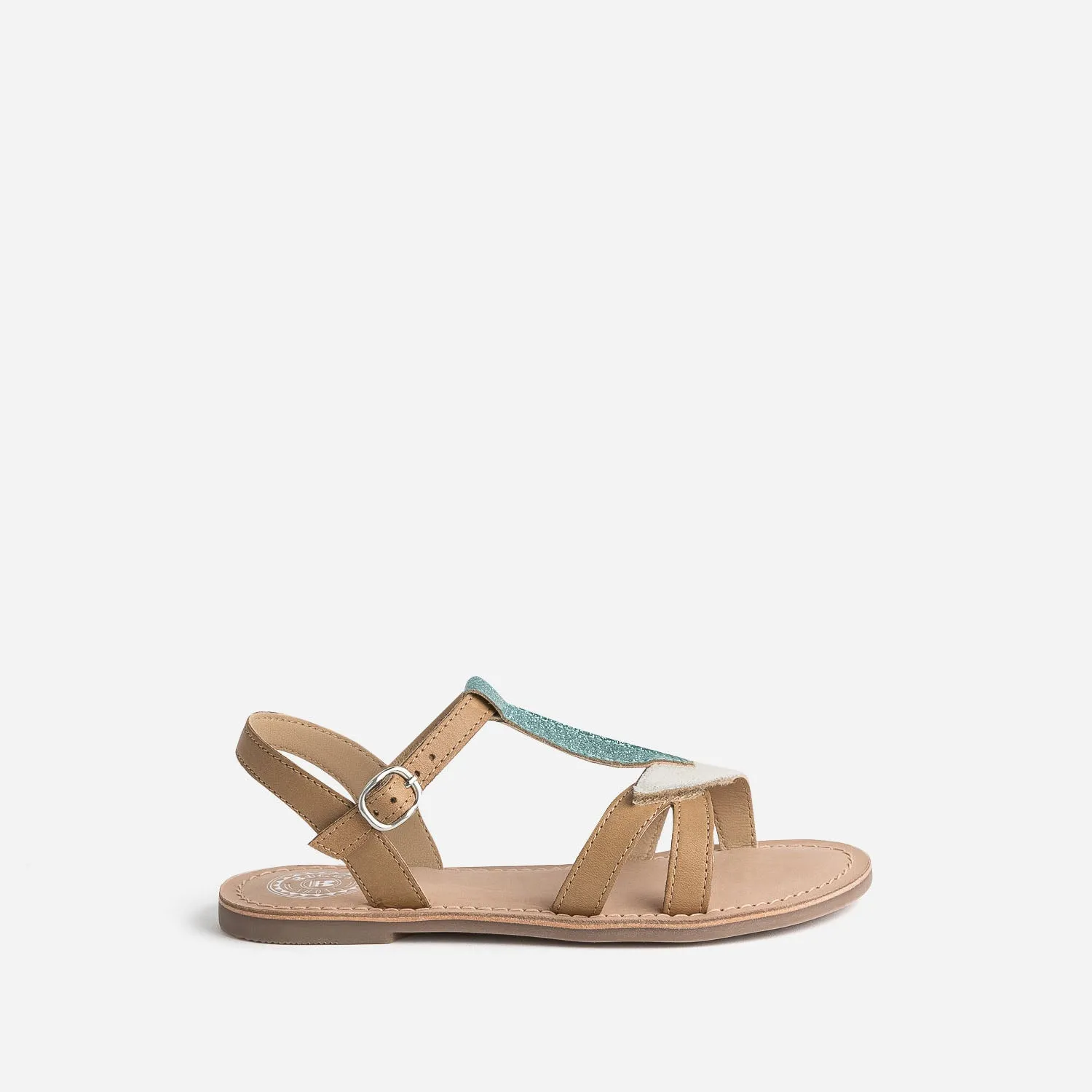 Sandale BUGGY camel en cuir avec brides-feuilles - Sandales Enfant | ERAM