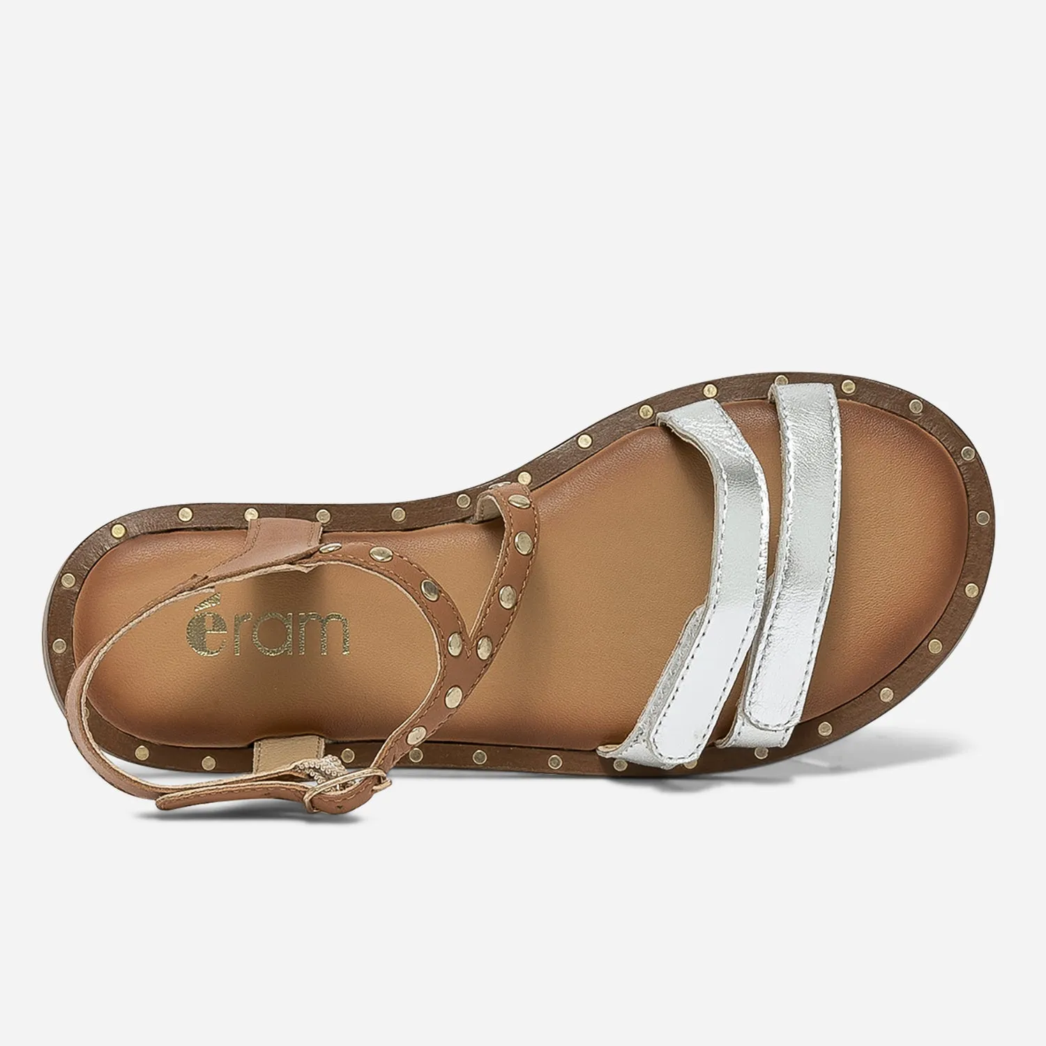 Sandale camel et argent en cuir clouté - Sandales Enfant | ERAM