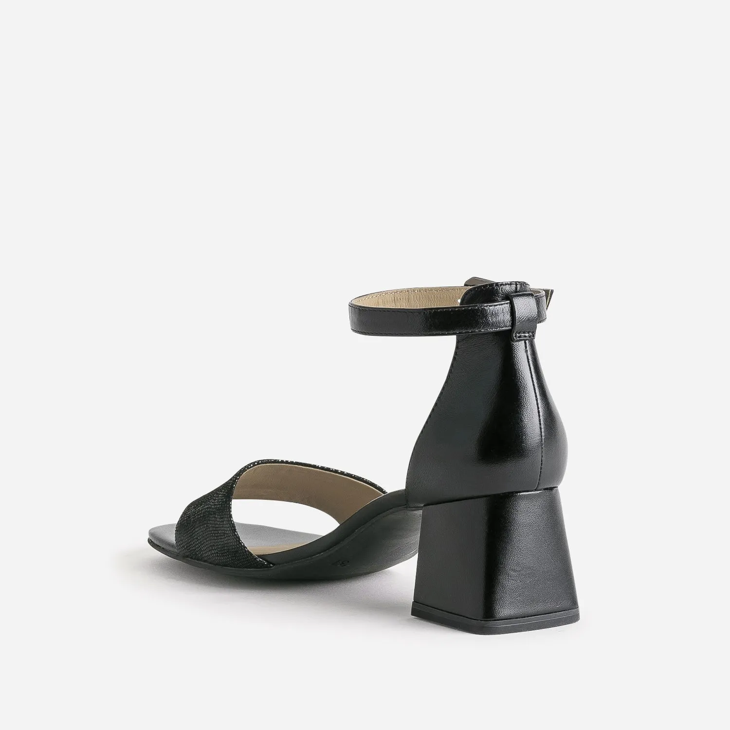 Sandale CAPRICE noire cuir talon flare - Sandales Femme | ERAM
