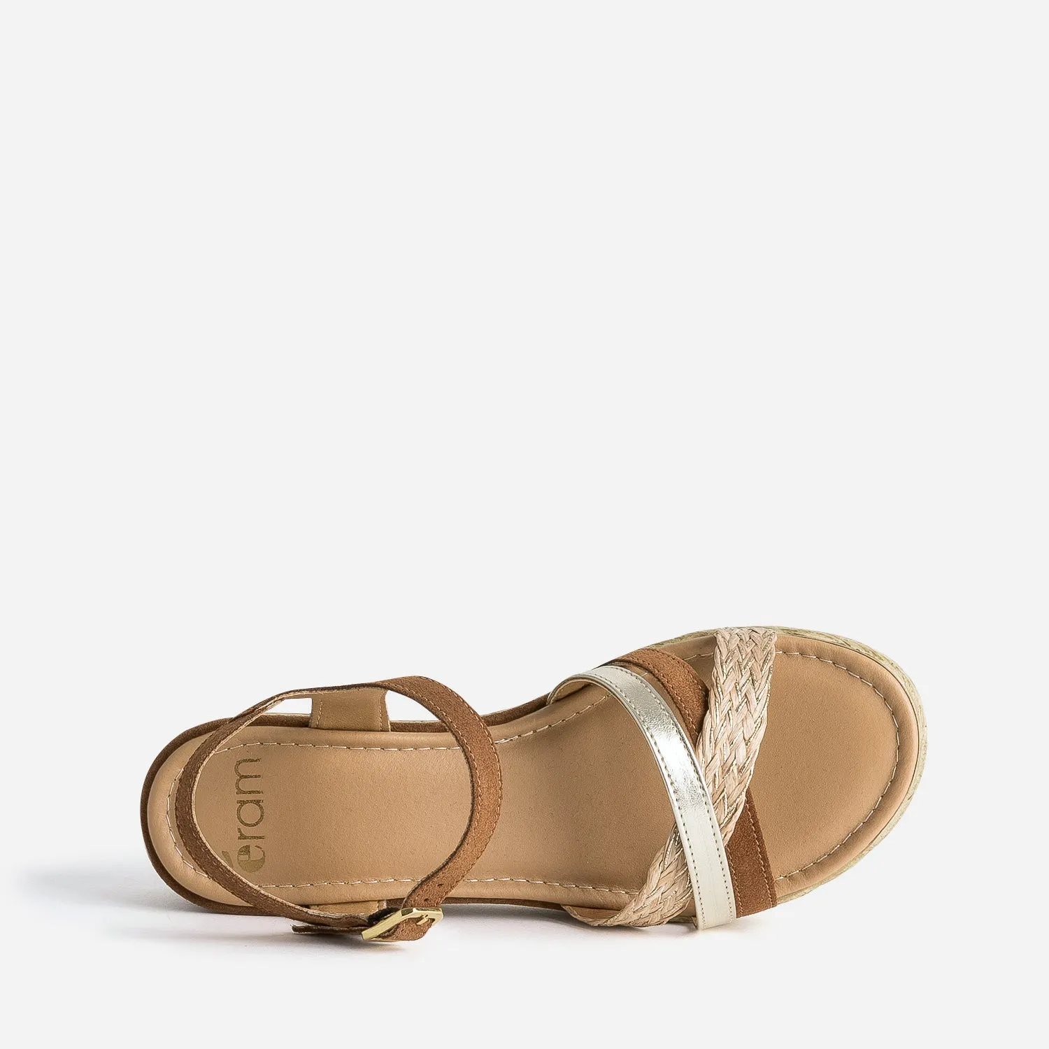 Sandale compensée camel en cuir velours - Sandales Femme | ERAM