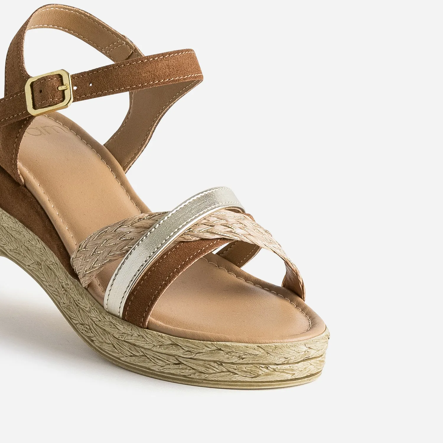 Sandale compensée camel en cuir velours - Sandales Femme | ERAM