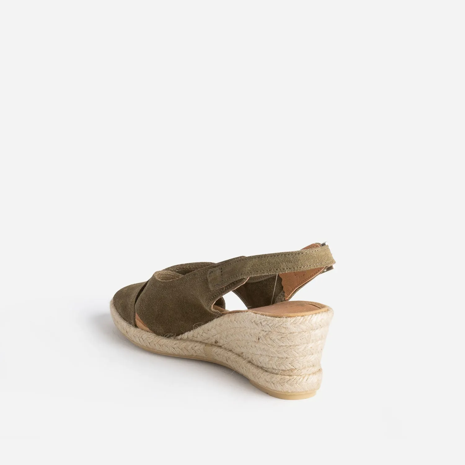 Sandale compensée kaki en cuir velours - Sandales Femme | ERAM