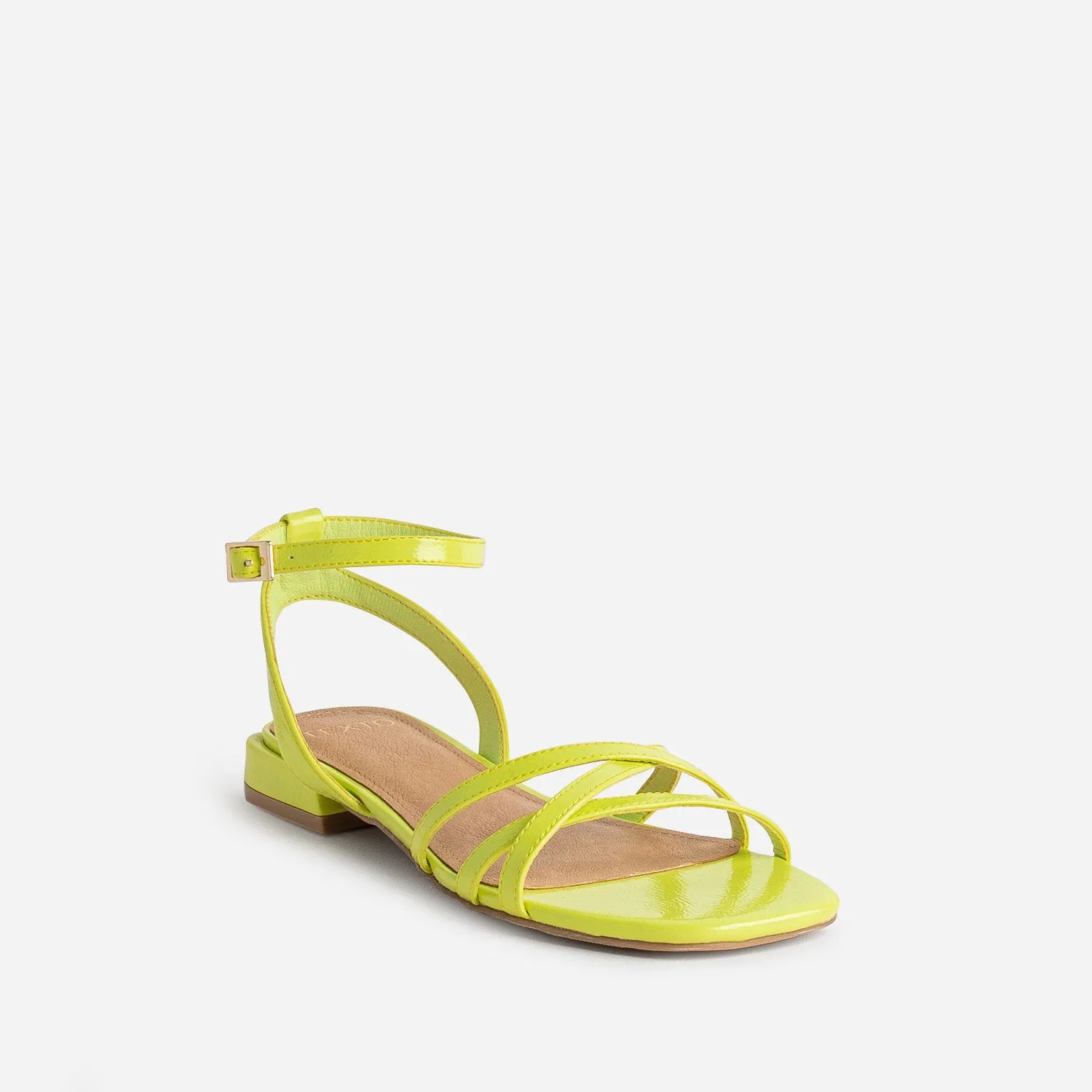 Sandale plate TEXTO lime verni  - Sandales Femme | ERAM
