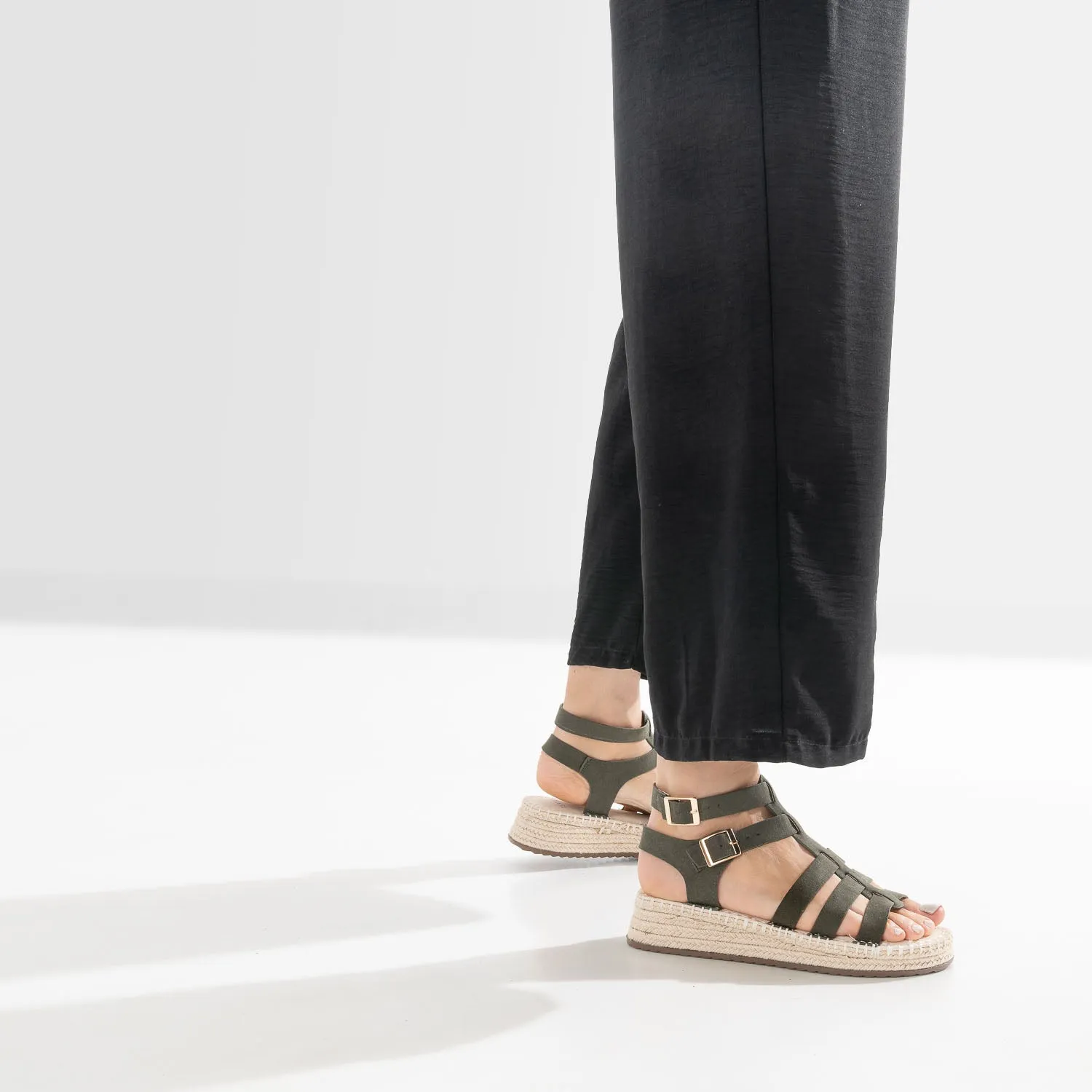 Sandale-spartiate TEXTO kaki  - Sandales Femme | ERAM