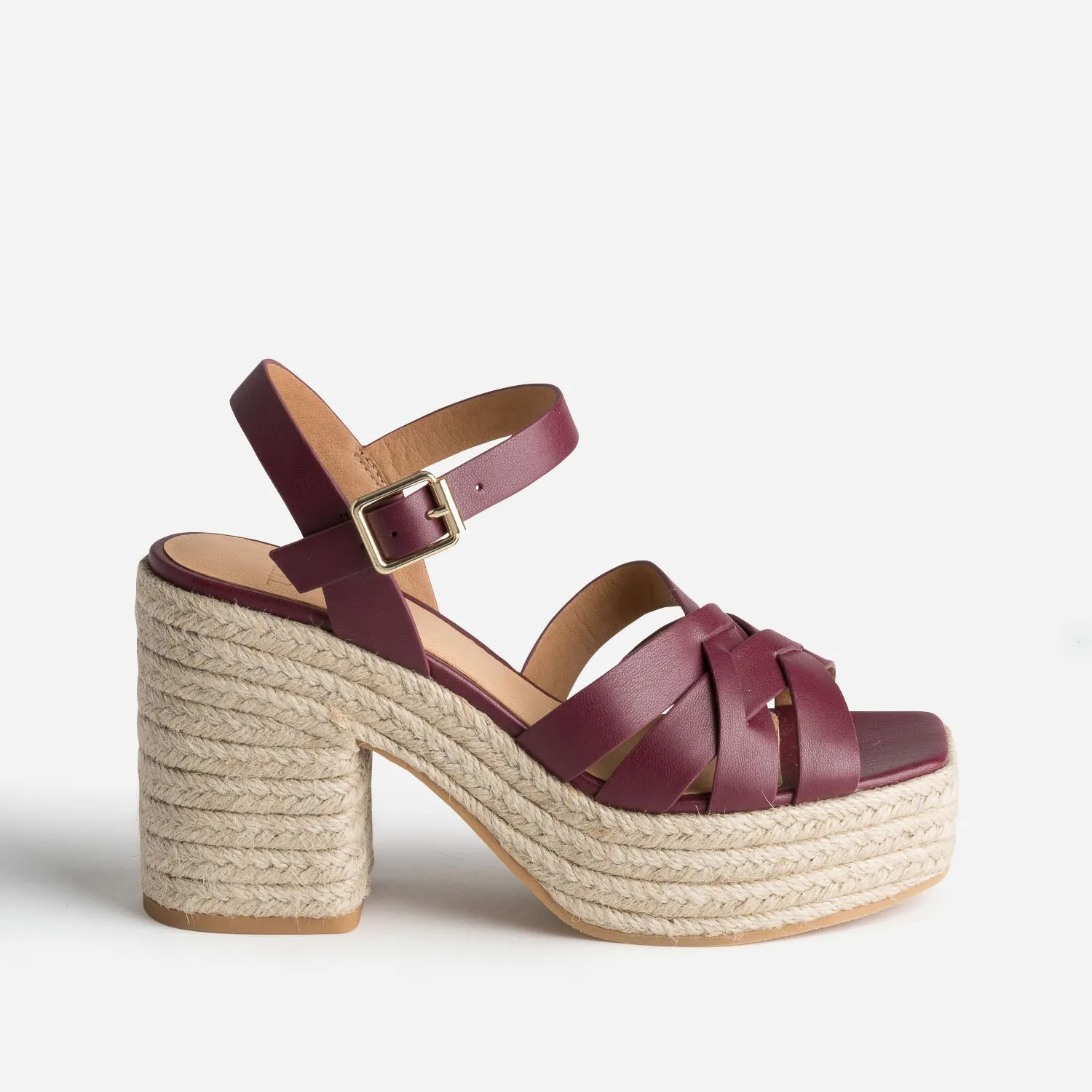 Sandale TEXTO prune en cuir talon corde - Eram Femme | ERAM