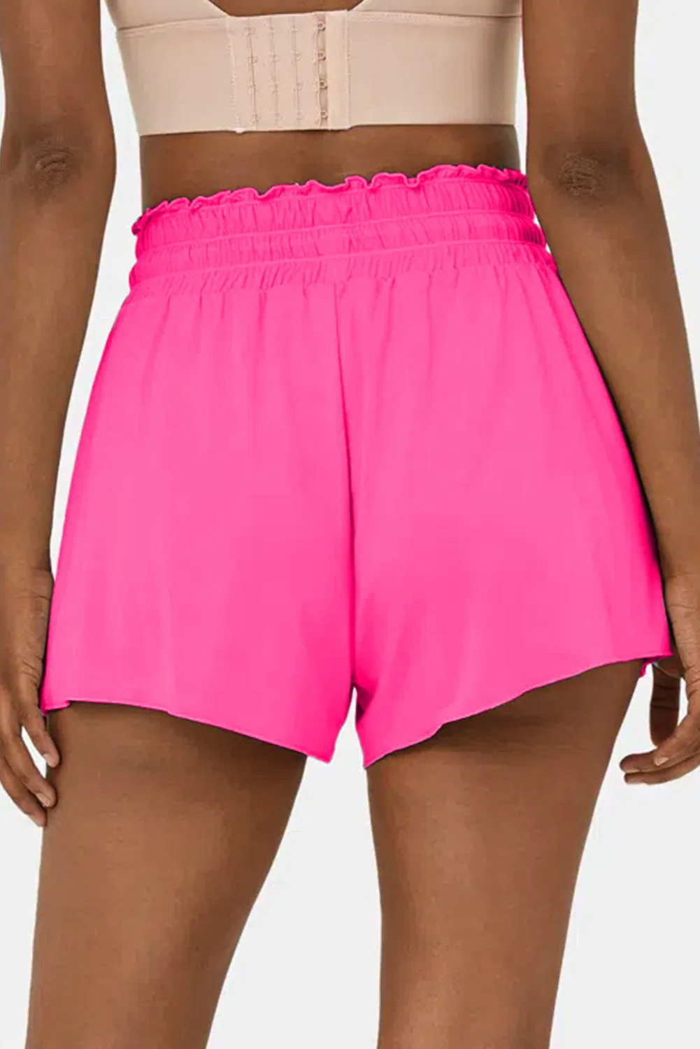 Short de bain portefeuille taille haute à volants rose rouge