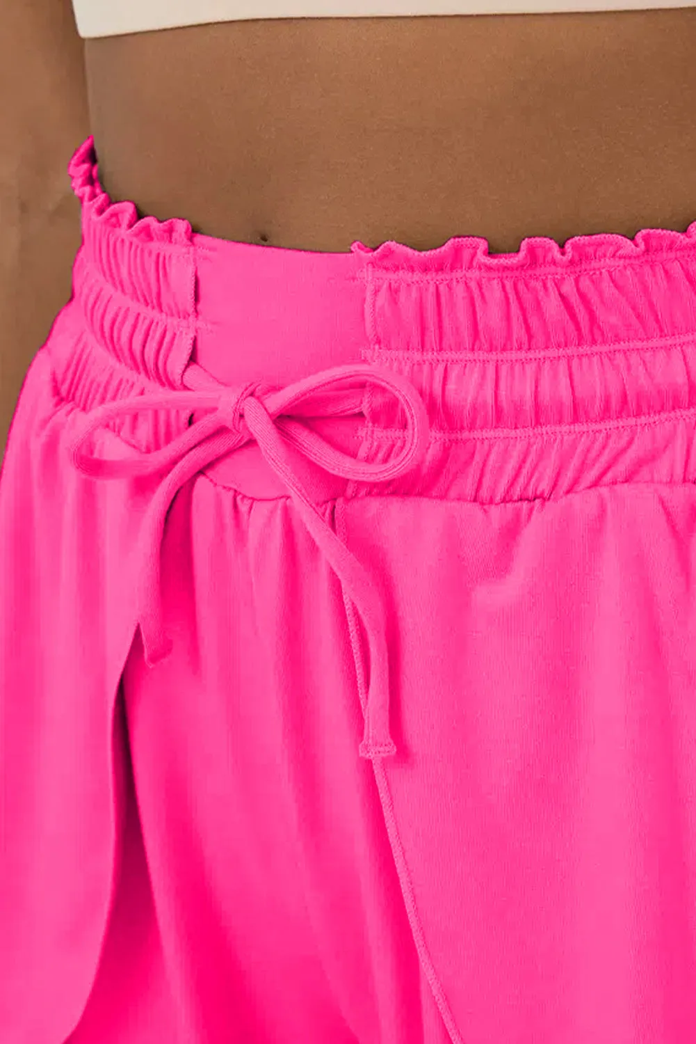 Short de bain portefeuille taille haute à volants rose rouge