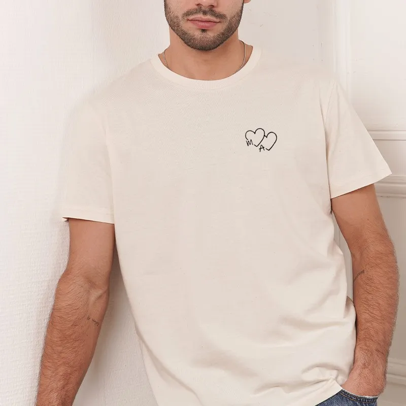 T-shirt homme brodé Coeurs mêlés - Personnalisable