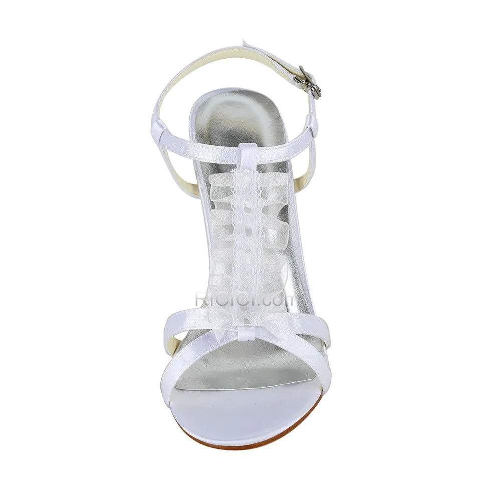 Talon Haut Chaussure De Mariée Sandale Blanche Talons Aiguilles Bride Cheville Belle Tulle Peep Toes