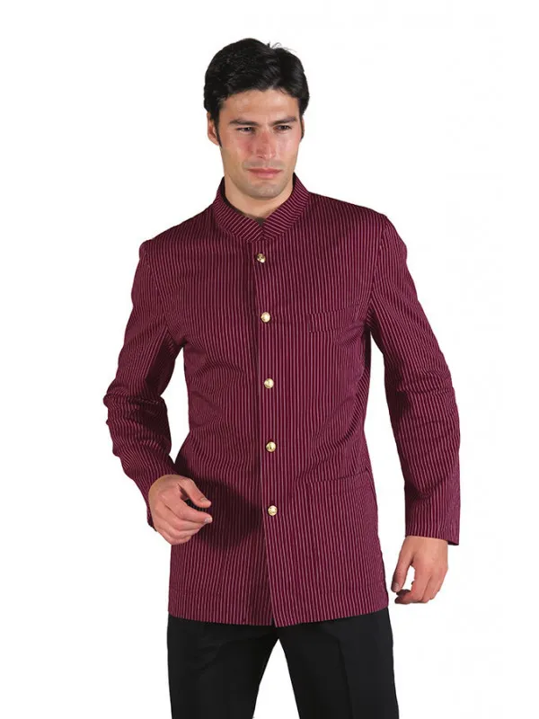 Veste De Service Col Mao Rayé Bordeaux 100% Coton