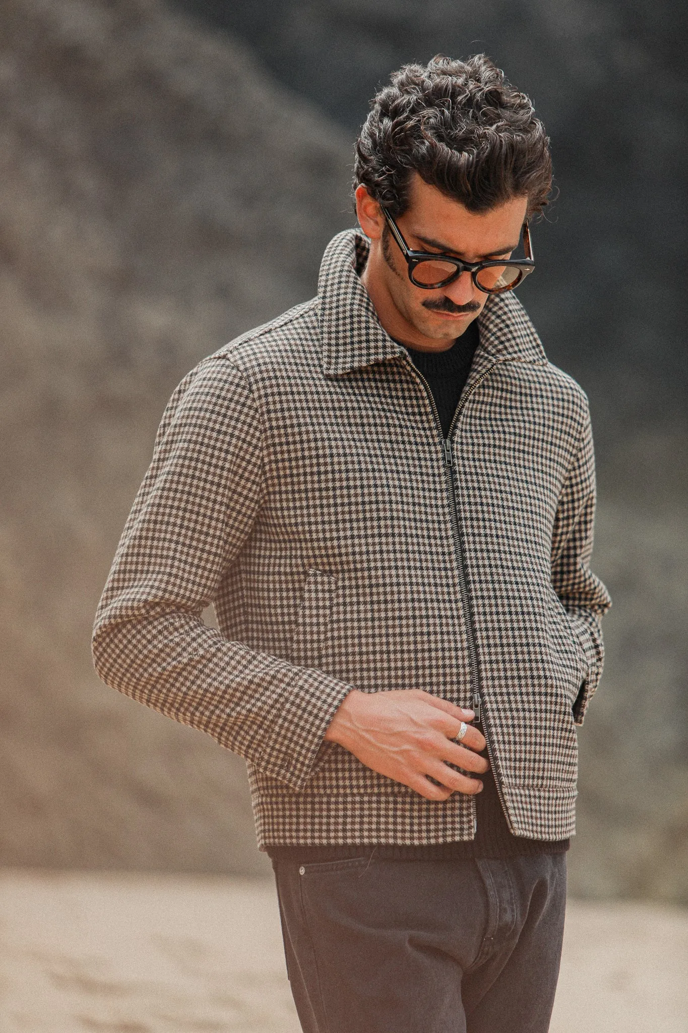 Veste Laine Pied de Poule Beige